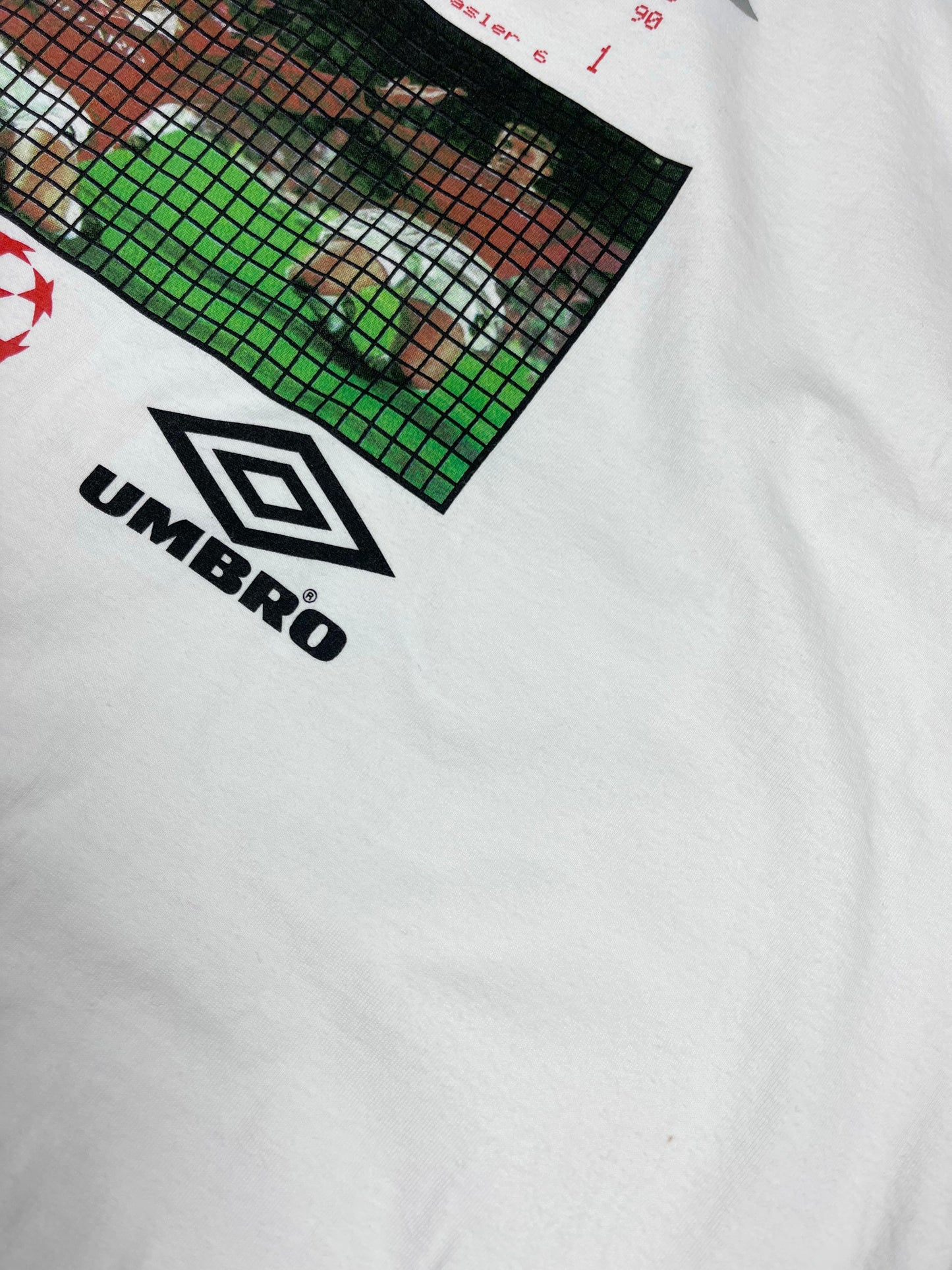 Umbro T-Shirt 1999 European Champions Manchester United 2 Bayern Munchen 1 UEFA Champions League Barcelona Sheringam Solskjaer Basler Size XL White