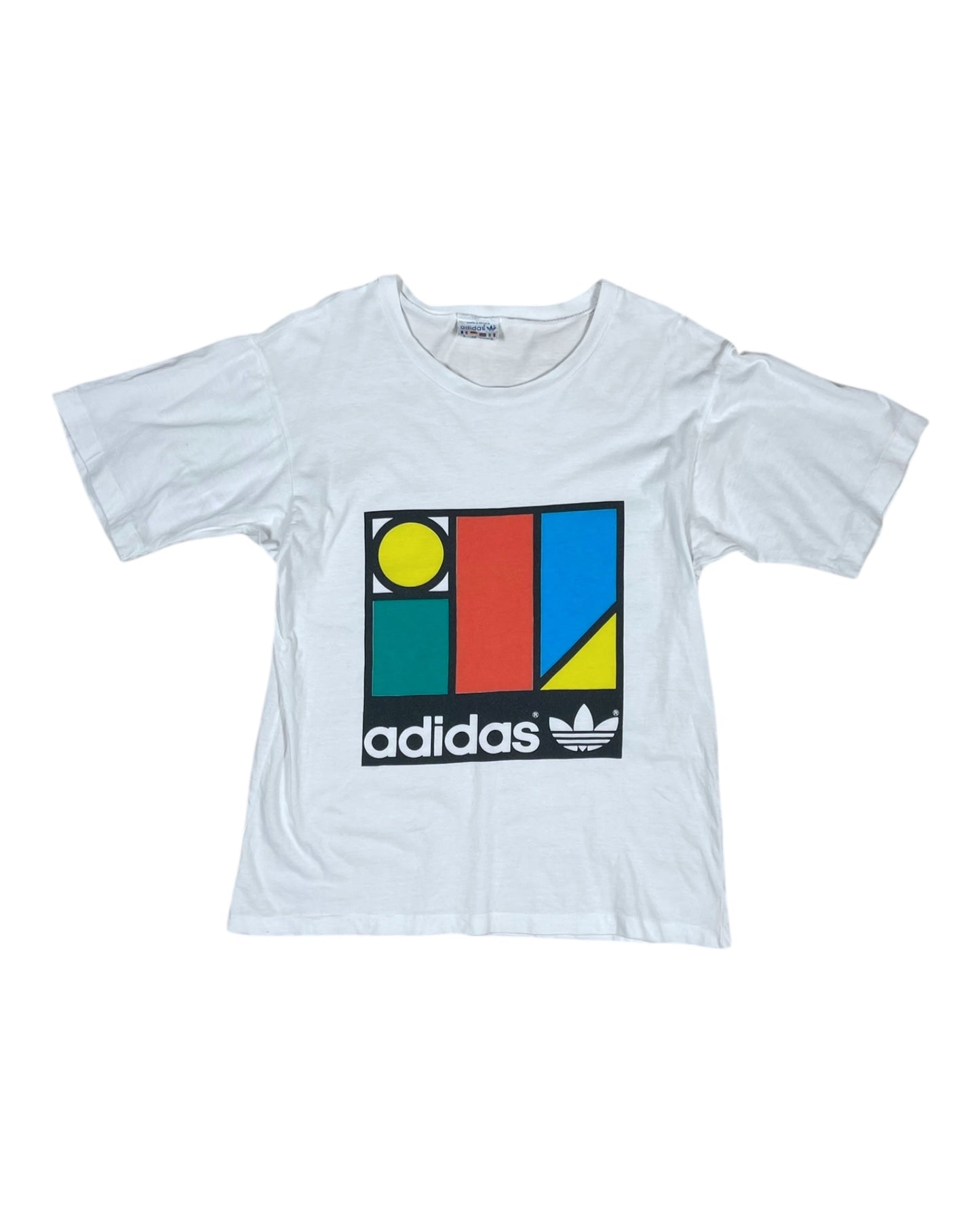 Vintage 80's Adidas Ivan Lendl Tennis T-Shirt White Memphis Design Style Made in France Size S - M