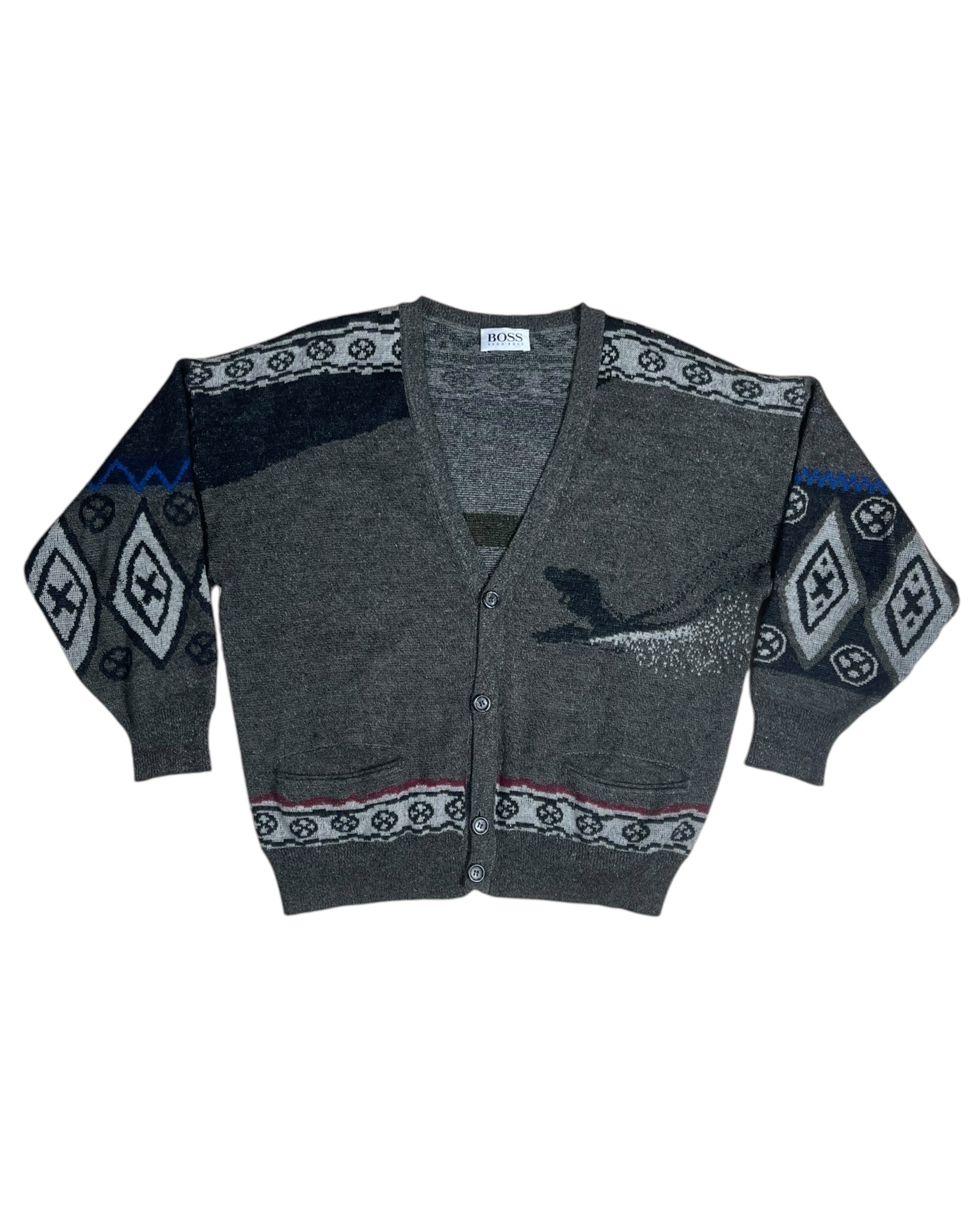 Vintage 80's Hugo Boss Ski Cardigan Made in West Germany Size M Virgin Wool