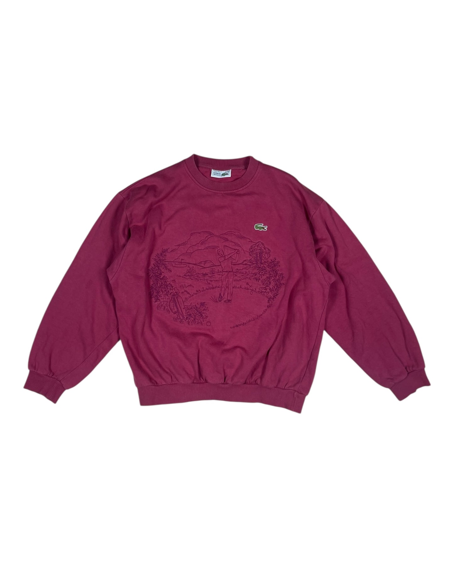 Vintage 80's Lacoste Chemise Boxy Embroidered Sweatshirt Crew Neck Burn Burgundy Size S - M Made in France 100% Cotton