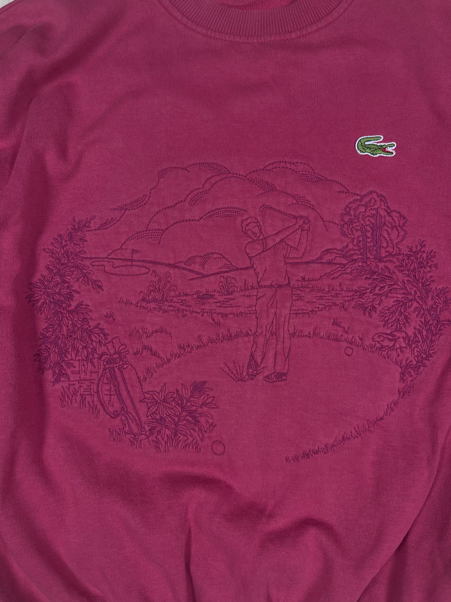Vintage 80's Lacoste Chemise Boxy Embroidered Sweatshirt Crew Neck Burn Burgundy Size S - M Made in France 100% Cotton