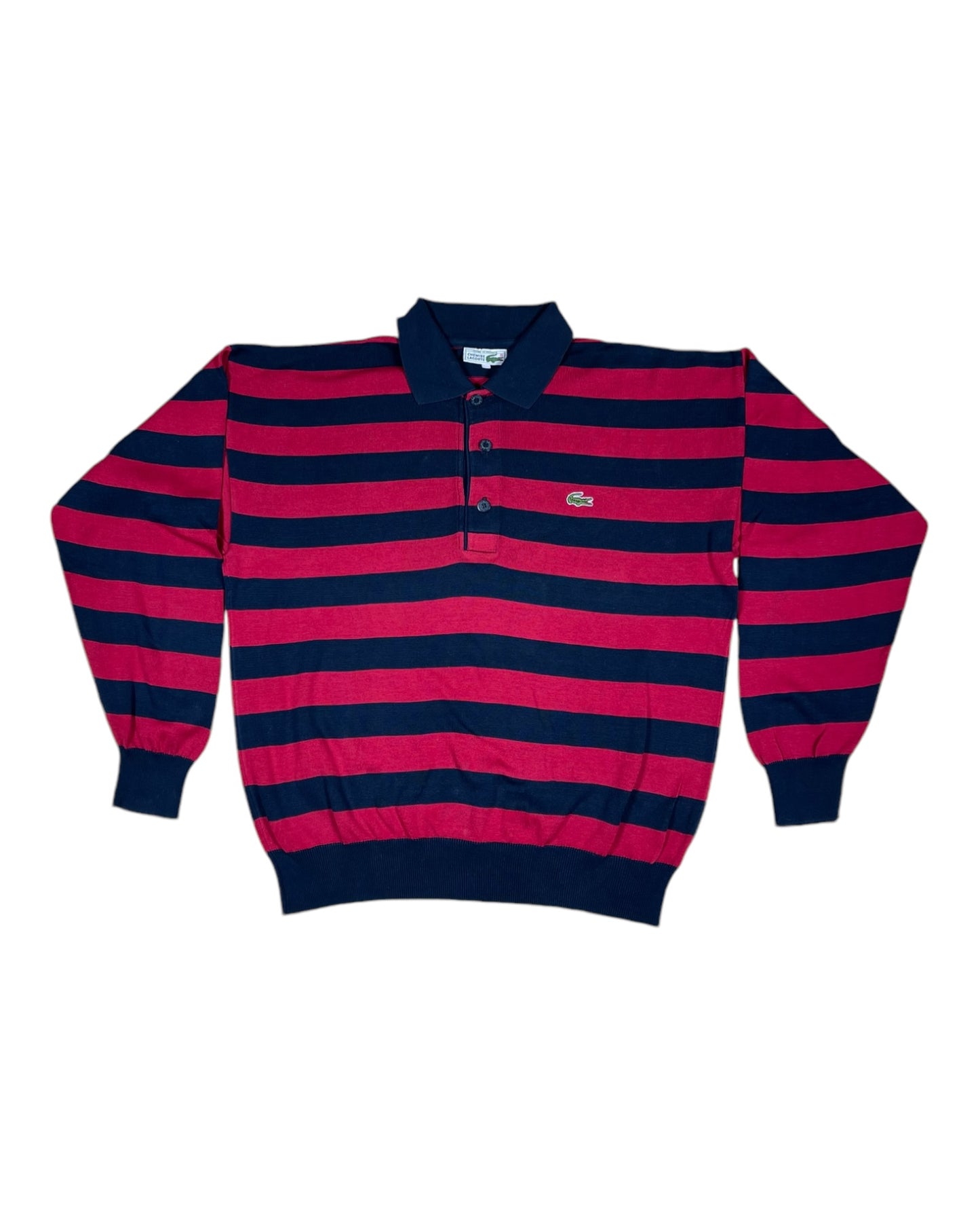 Vintage 80's Lacoste Chemise Jumper - Polo Size M 100 % Cotton Blue Red Stripes