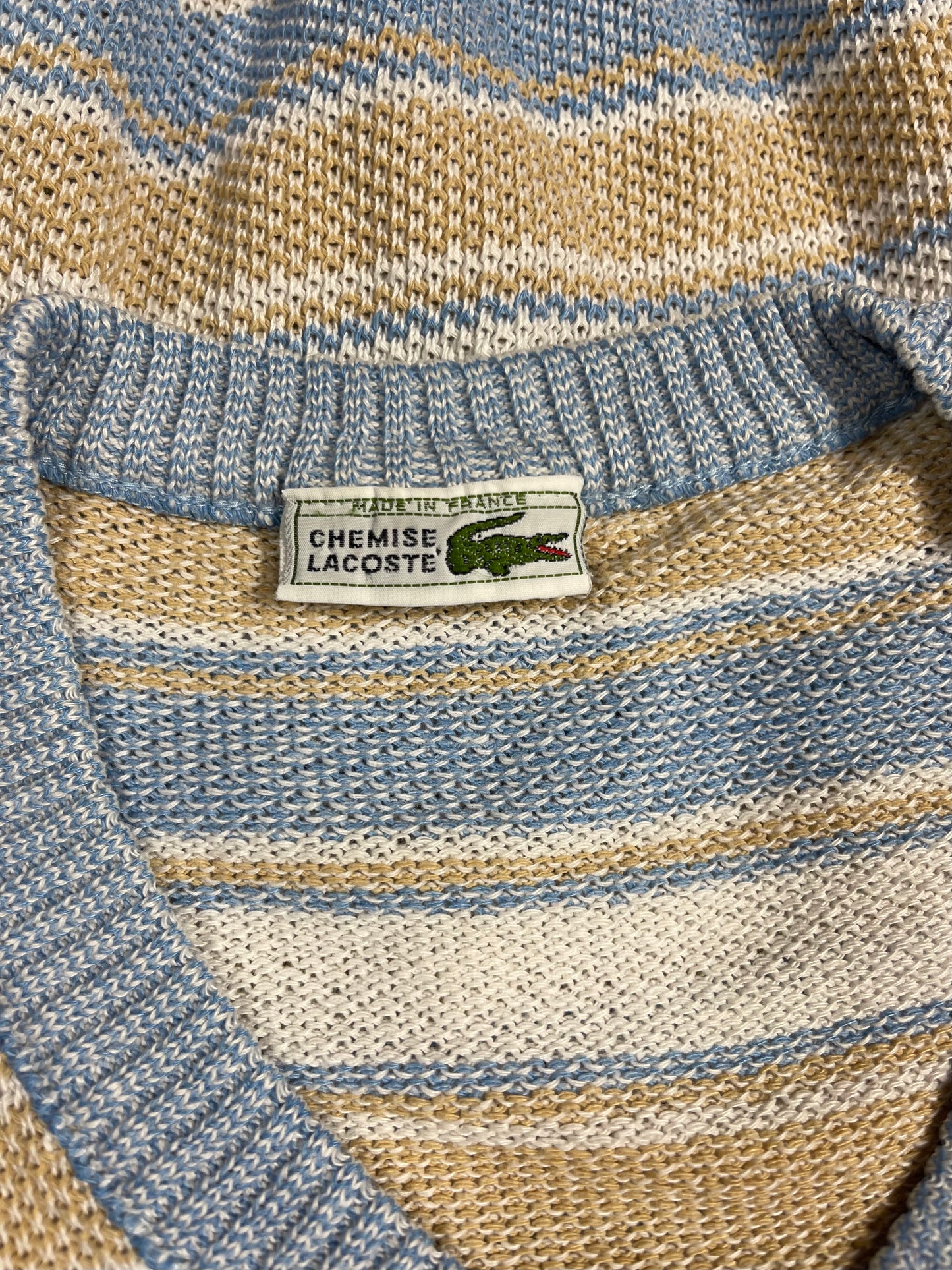 Vintage 80's Lacoste Chemise Jumper V Neck Made in France Size M Stripes