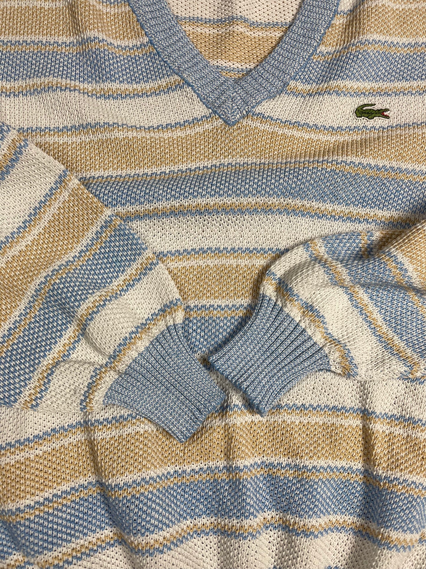 Vintage 80's Lacoste Chemise Jumper V Neck Made in France Size M Stripes
