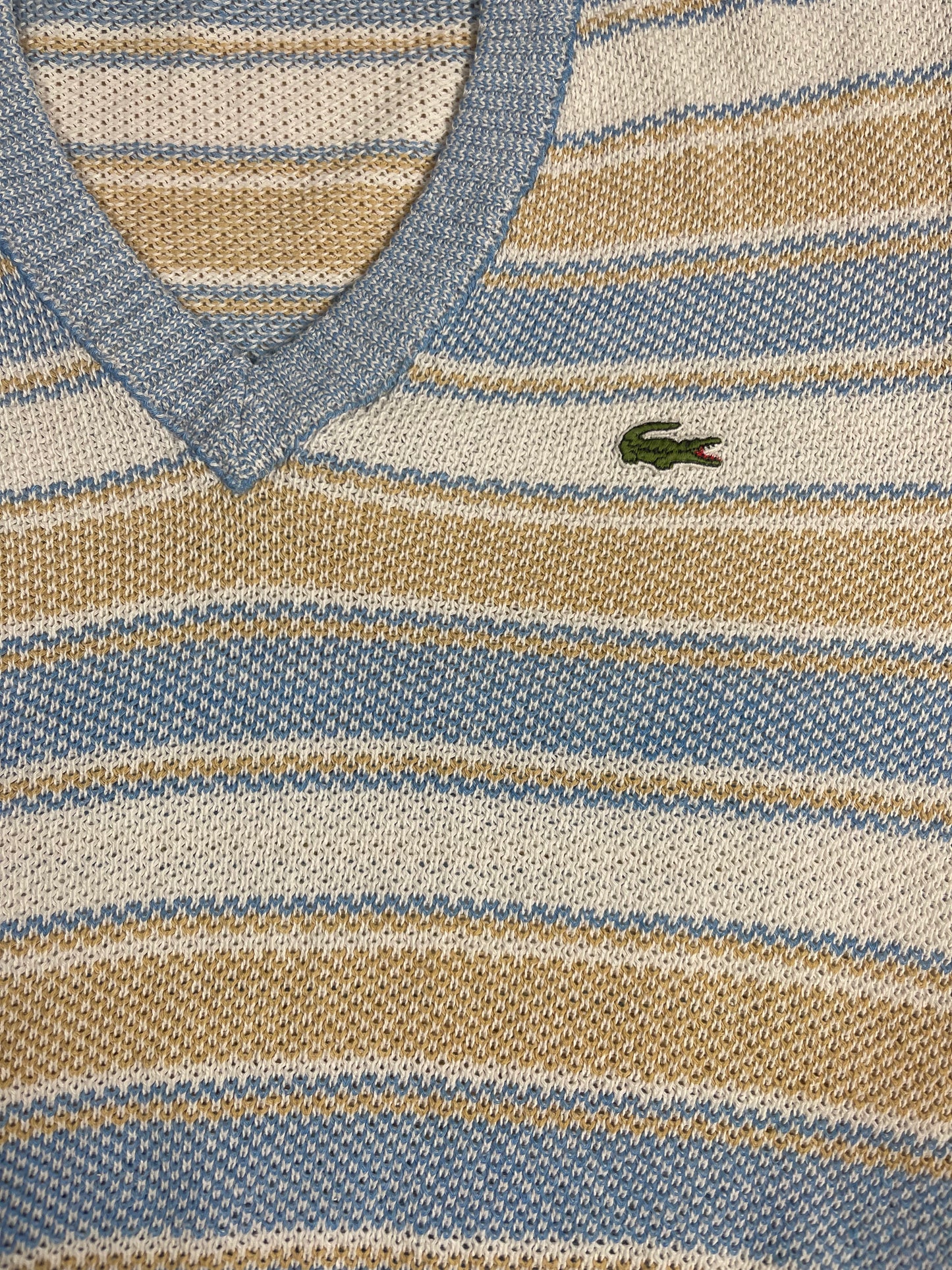 Vintage 80's Lacoste Chemise Jumper V Neck Made in France Size M Stripes