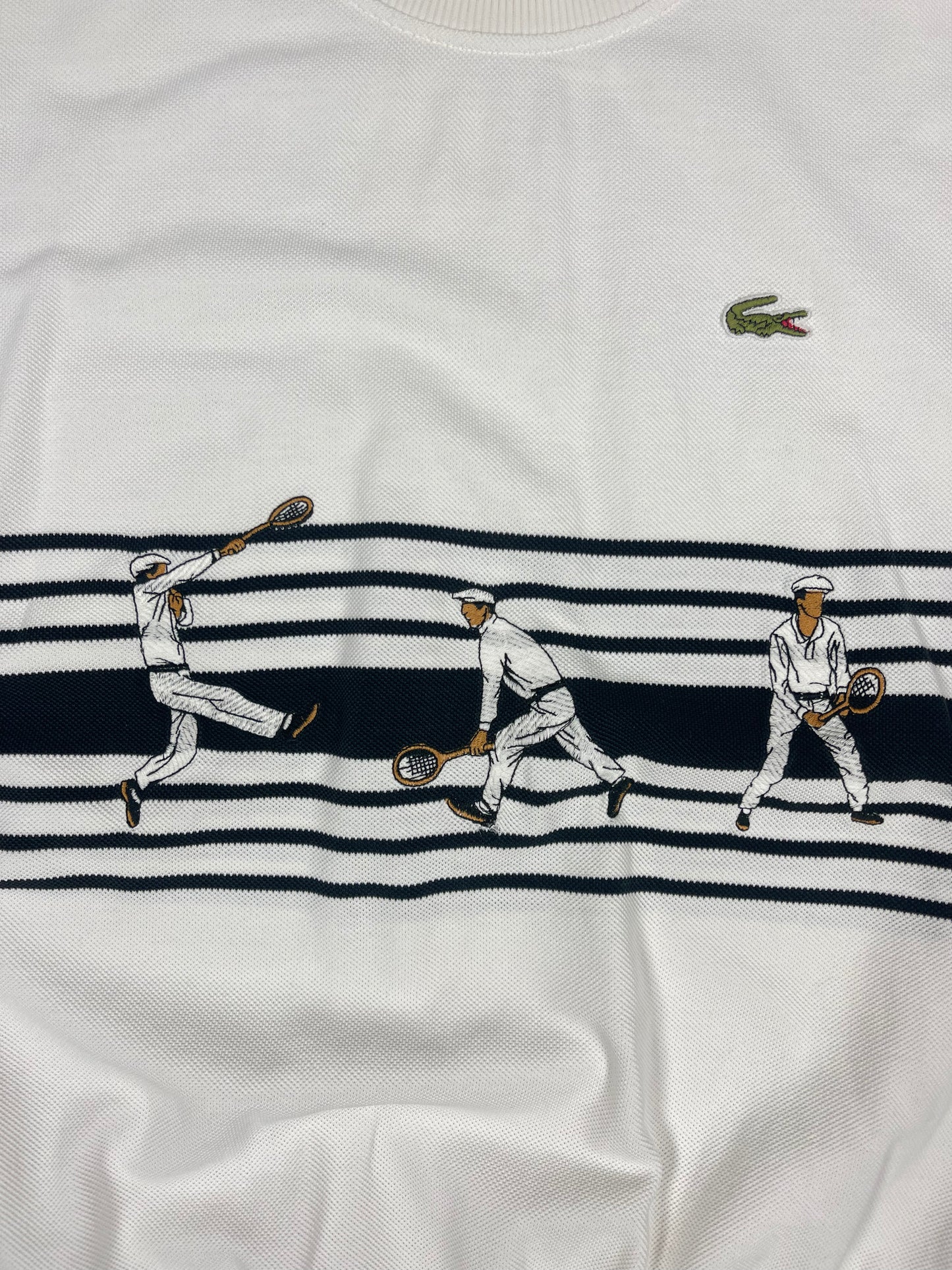 Vintage 80's Lacoste Chemise Pique Tennis Sweatshirt Crew Neck Made in France Size L - XL White