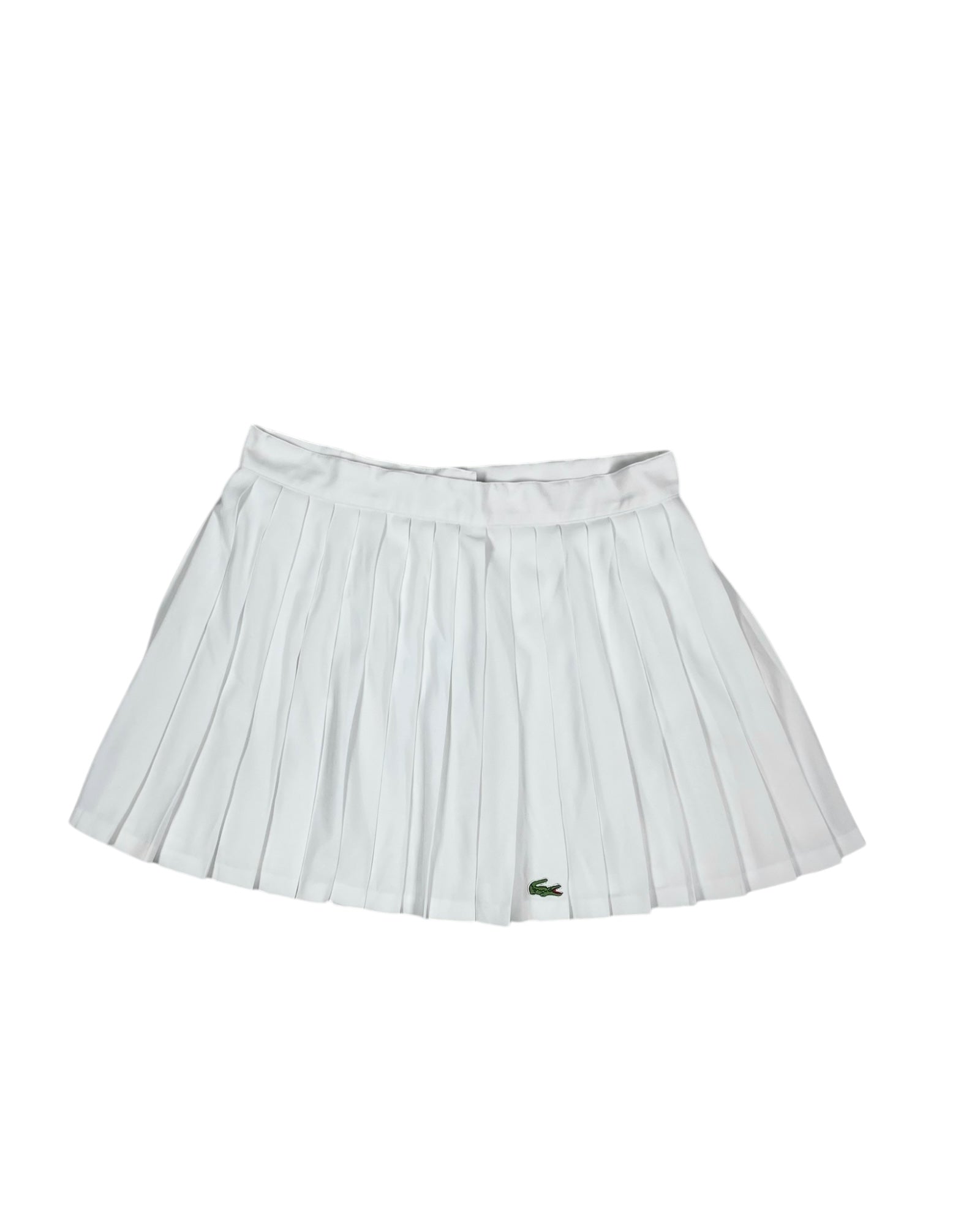 Vintage 80's Lacoste Chemise Pleated Tennis Skirt Made in France White Polyester Size 46