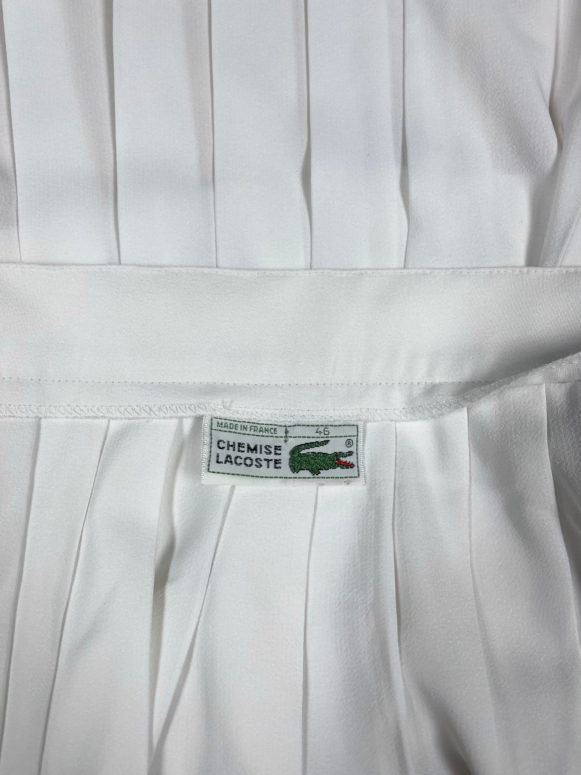 Vintage 80's Lacoste Chemise Pleated Tennis Skirt Made in France White Polyester Size 46