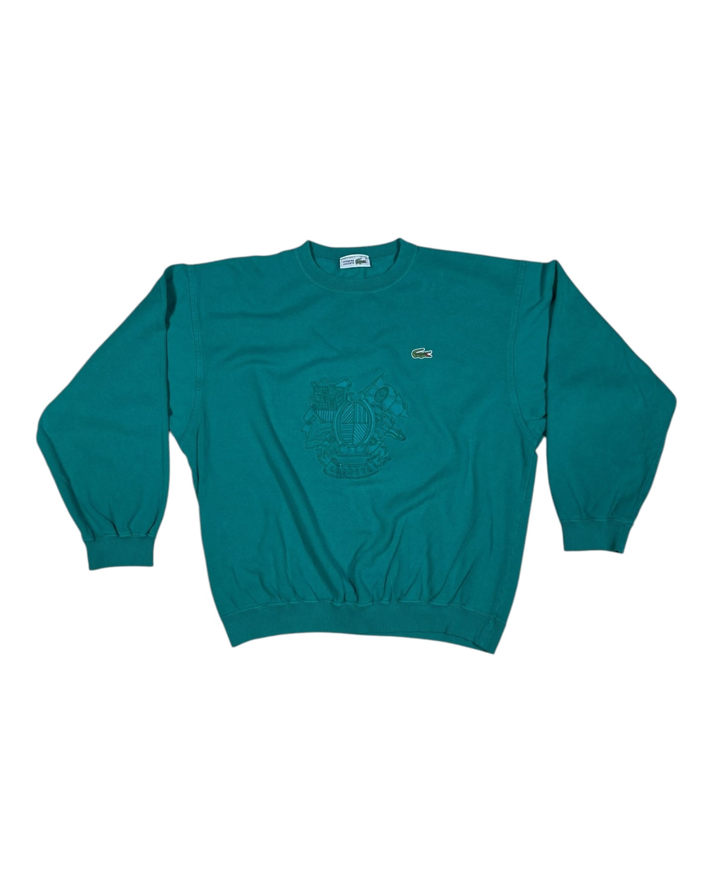 Vintage 80's Lacoste Chemise Sweatshirt Crew Neck Green Size M - L Embroidered Crest 100% Cotton