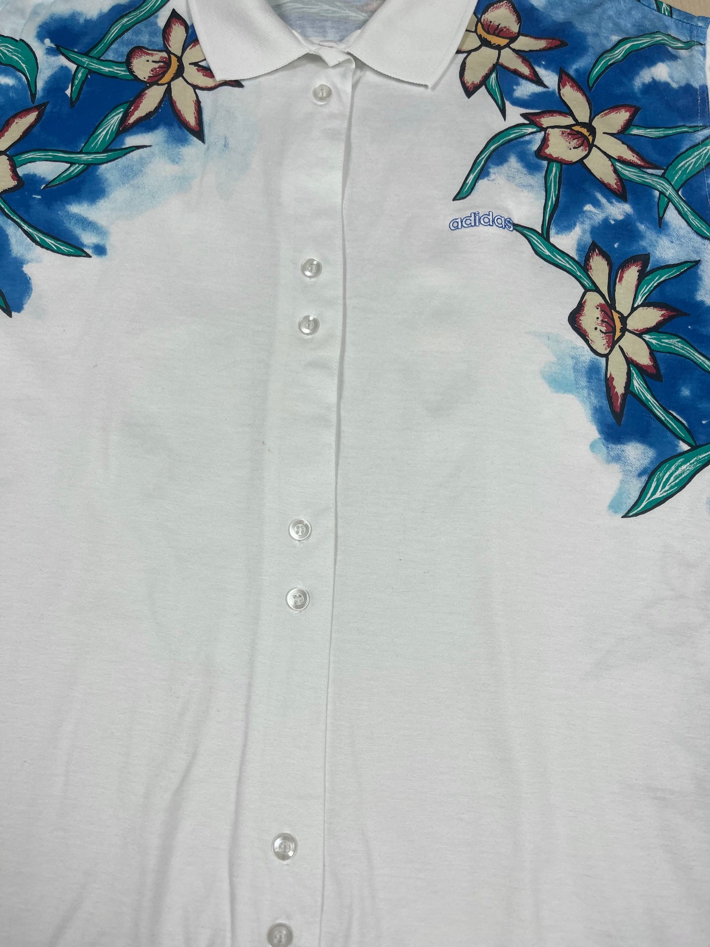 Vintage 90's Adidas Steffi Graf Tennis Shirt Floral Botanical Pattern Cotton Size M-L