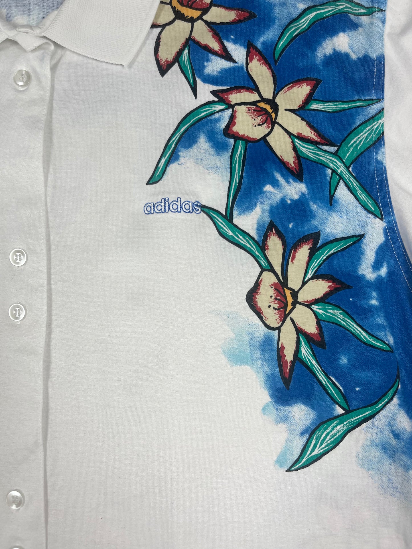 Vintage 90's Adidas Steffi Graf Tennis Shirt Floral Botanical Pattern Cotton Size M-L