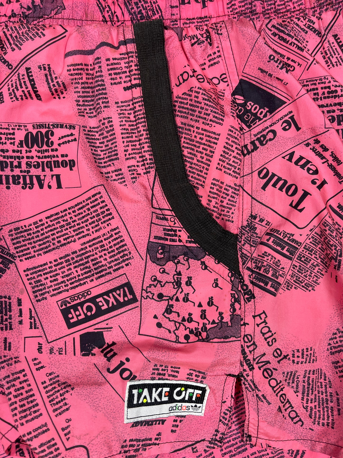 Vintage 90's Adidas Take Off Shorts Newspaper Pattern Size M - L Pink - Fuchsia 7936