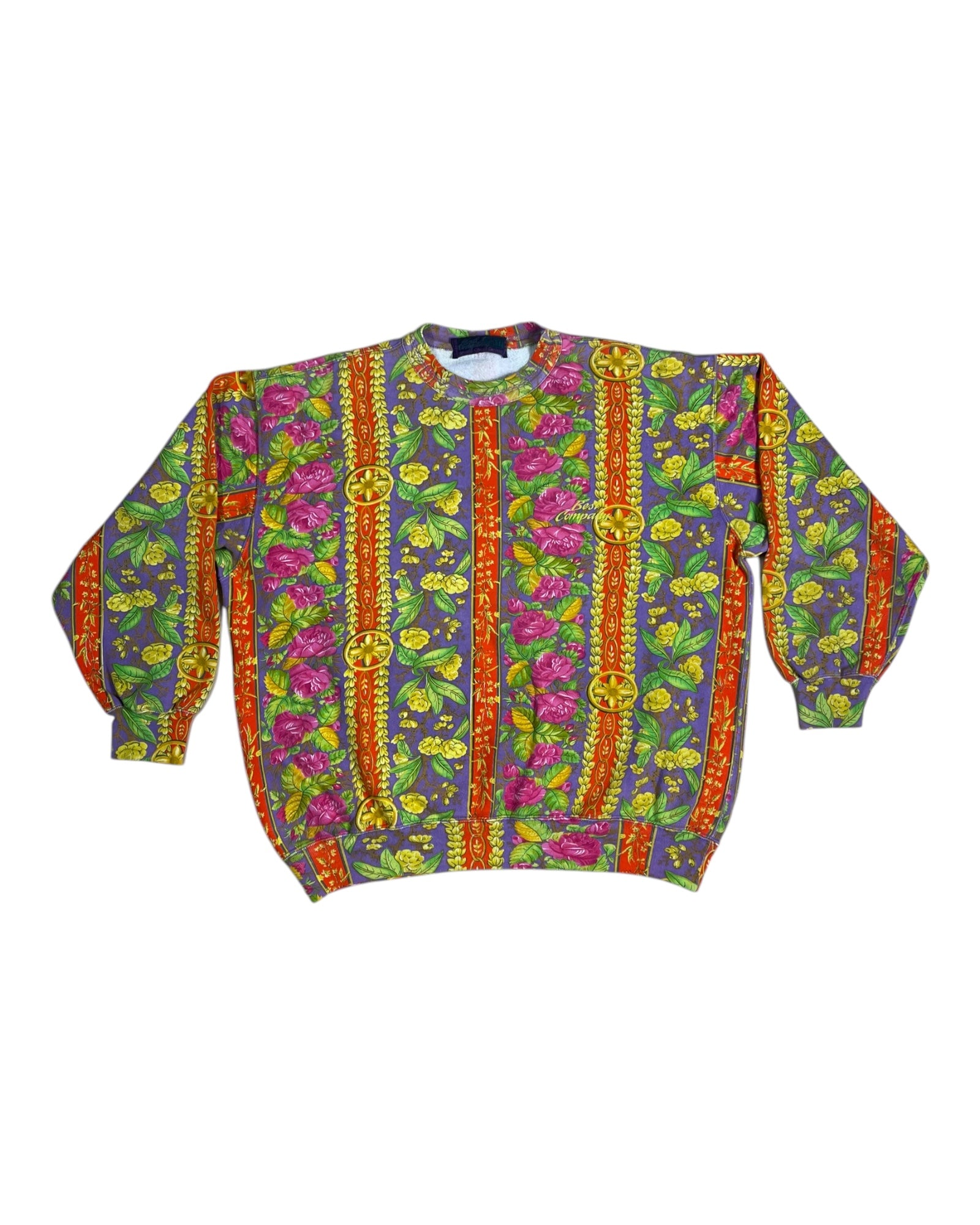 Vintage 90's Best Company Floral Botanical Colourful Amalfi Pattern Vibe Sweatshirt Crew Neck Made in Italy Size M-L