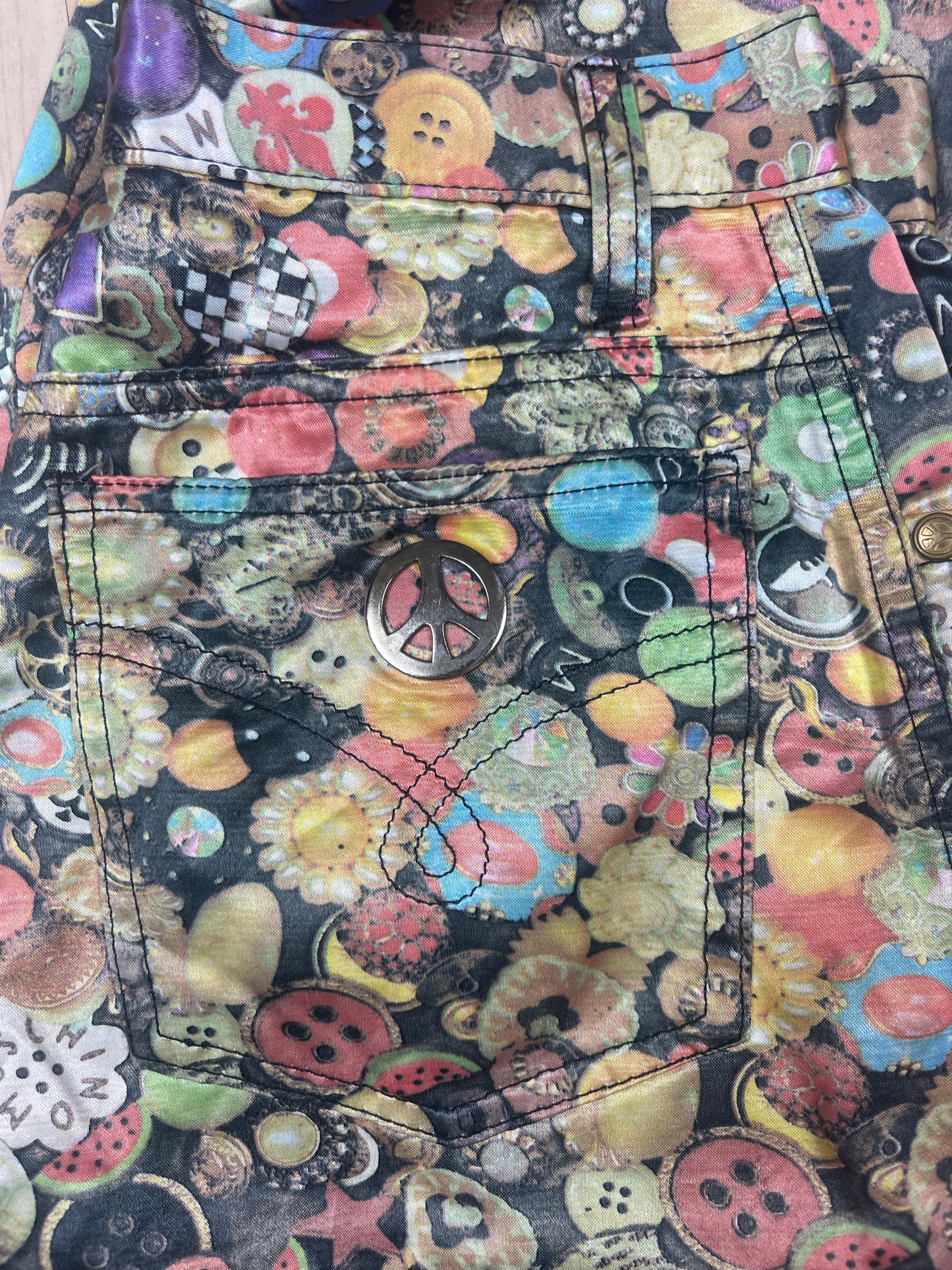 Vintage 90's Moschino Pants Trousers Made in Italy Cotton Rayon Shiny Buttons Pattern Size 29
