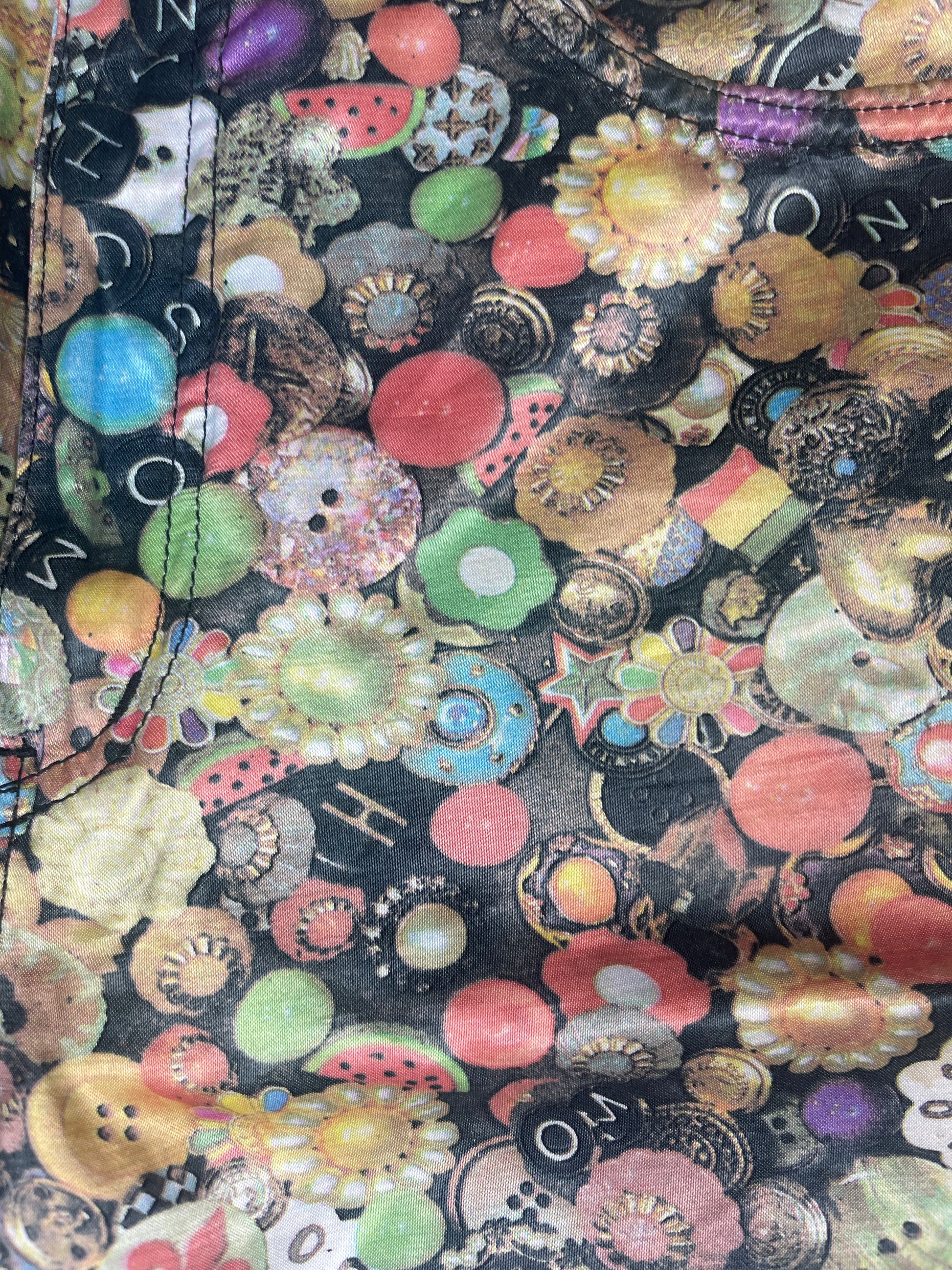 Vintage 90's Moschino Pants Trousers Made in Italy Cotton Rayon Shiny Buttons Pattern Size 29