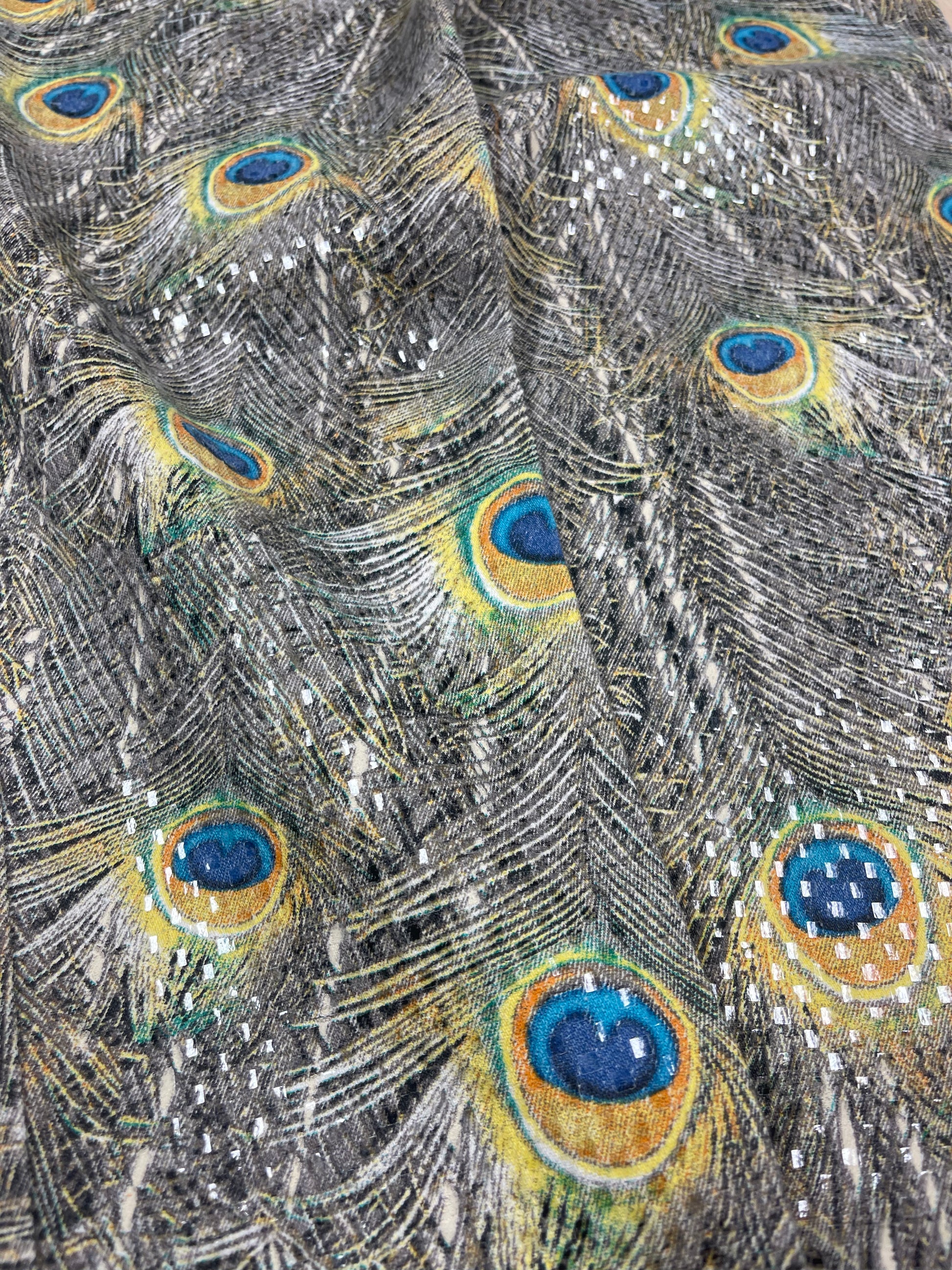 š¦Vintage 90's Roberto Cavalli Jeans Made in Italy Peacock Feathers Shiny Scales Pattern Size M Pants Trousers Jeans