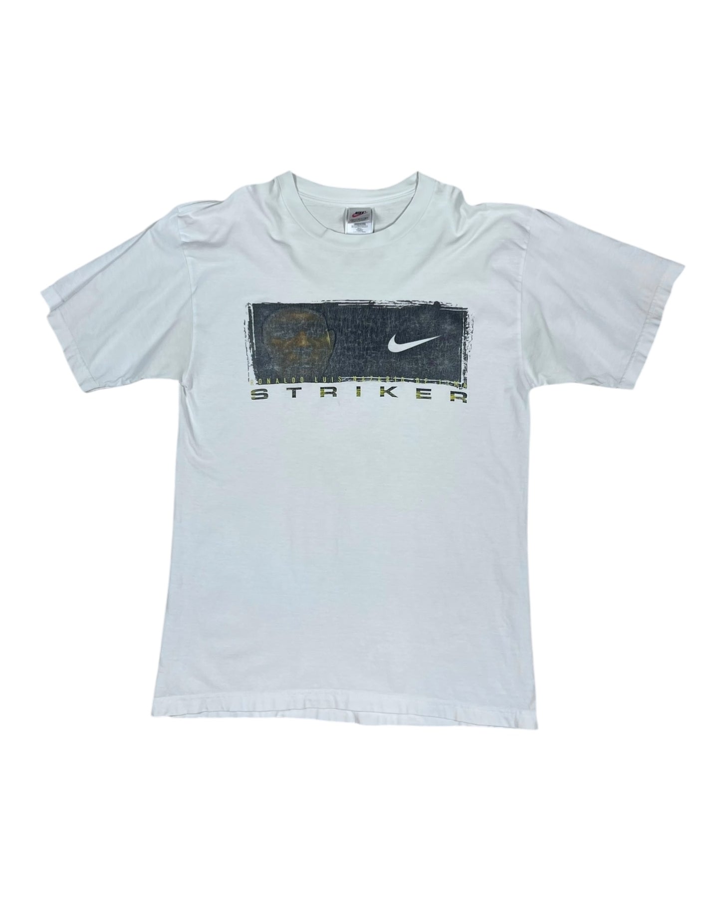 Vintage 90's Ronaldo Luis Nazario De Lima Il Fenomeno R9 Nike Striker T-Shirt White Cotton 100%