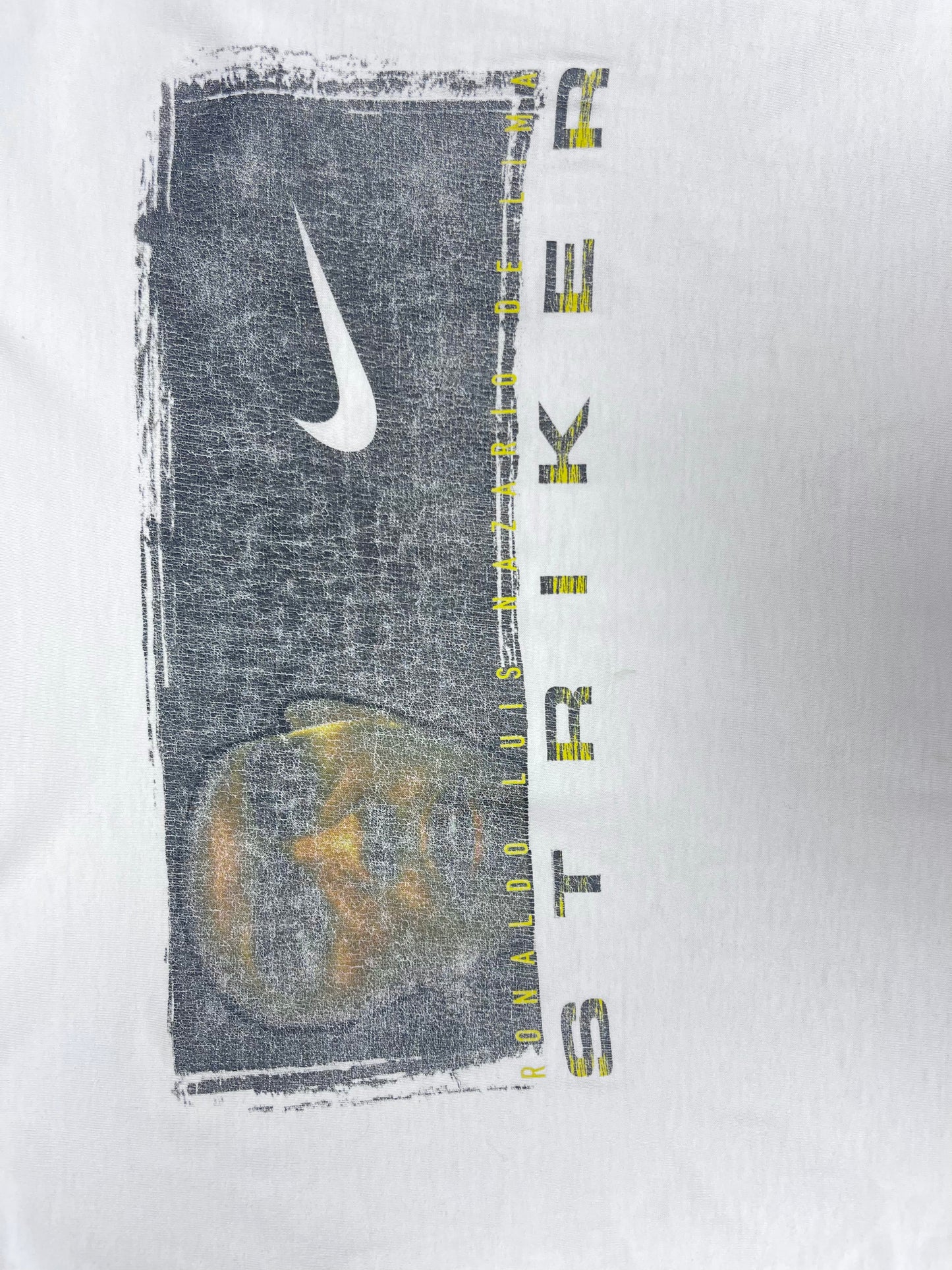 Vintage 90's Ronaldo Luis Nazario De Lima Il Fenomeno R9 Nike Striker T-Shirt White Cotton 100%