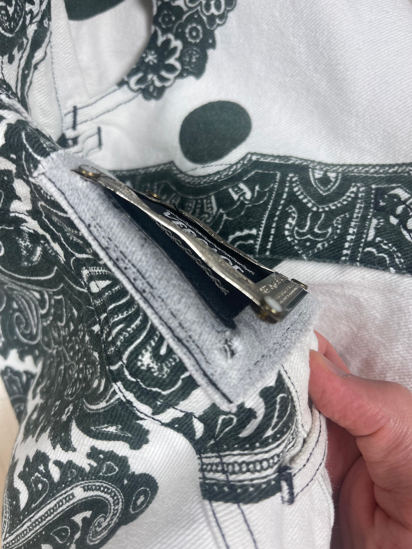 Vintage 90's Versace Jeans Couture Pencil High Waist Skirt Baroque Print Polka Dot Denim Made in Italy Ittierre Size S