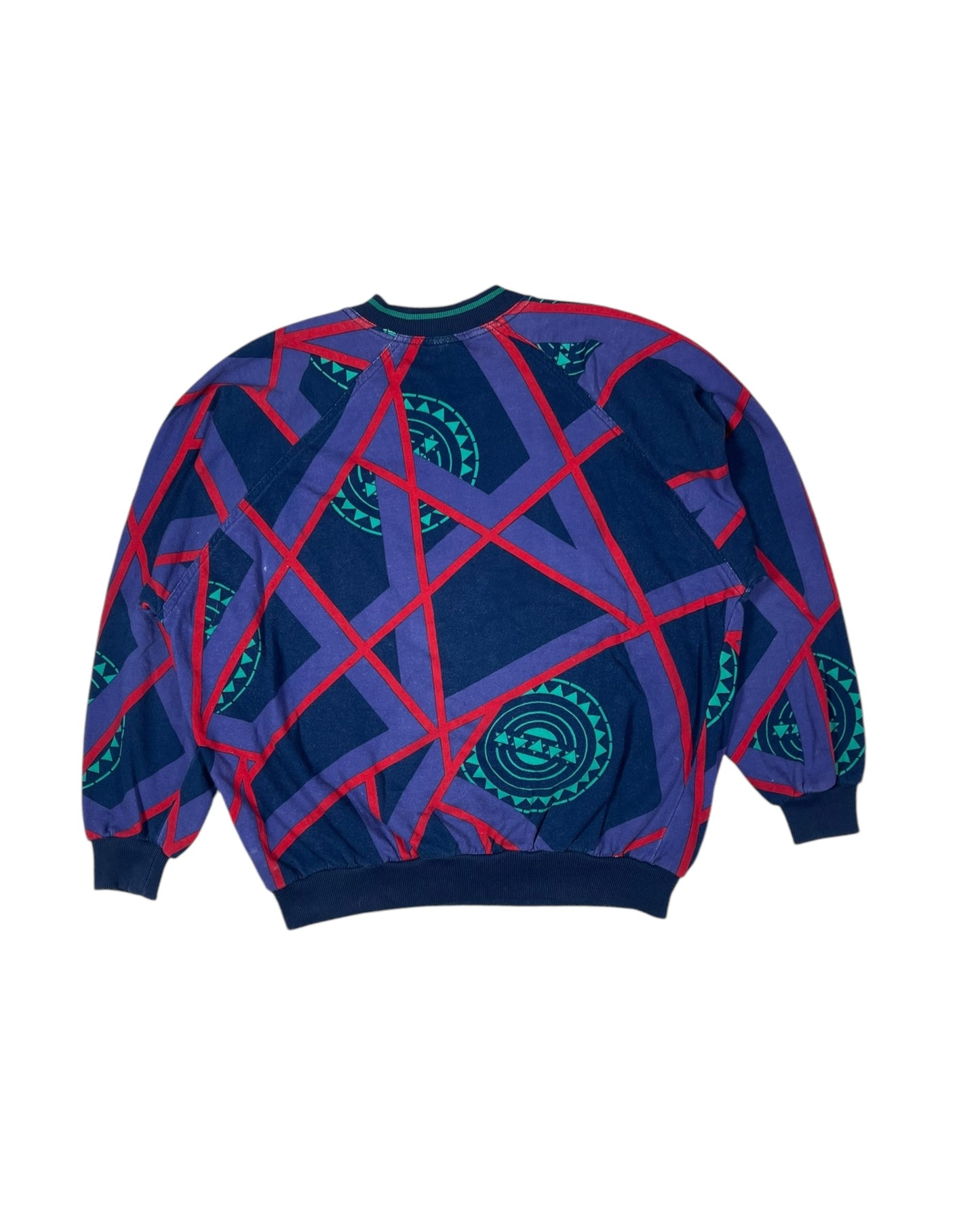Vintage '90s Reebok Sweatshirt Crew Neck Size L Abstract Pattern Purple Red Green Black