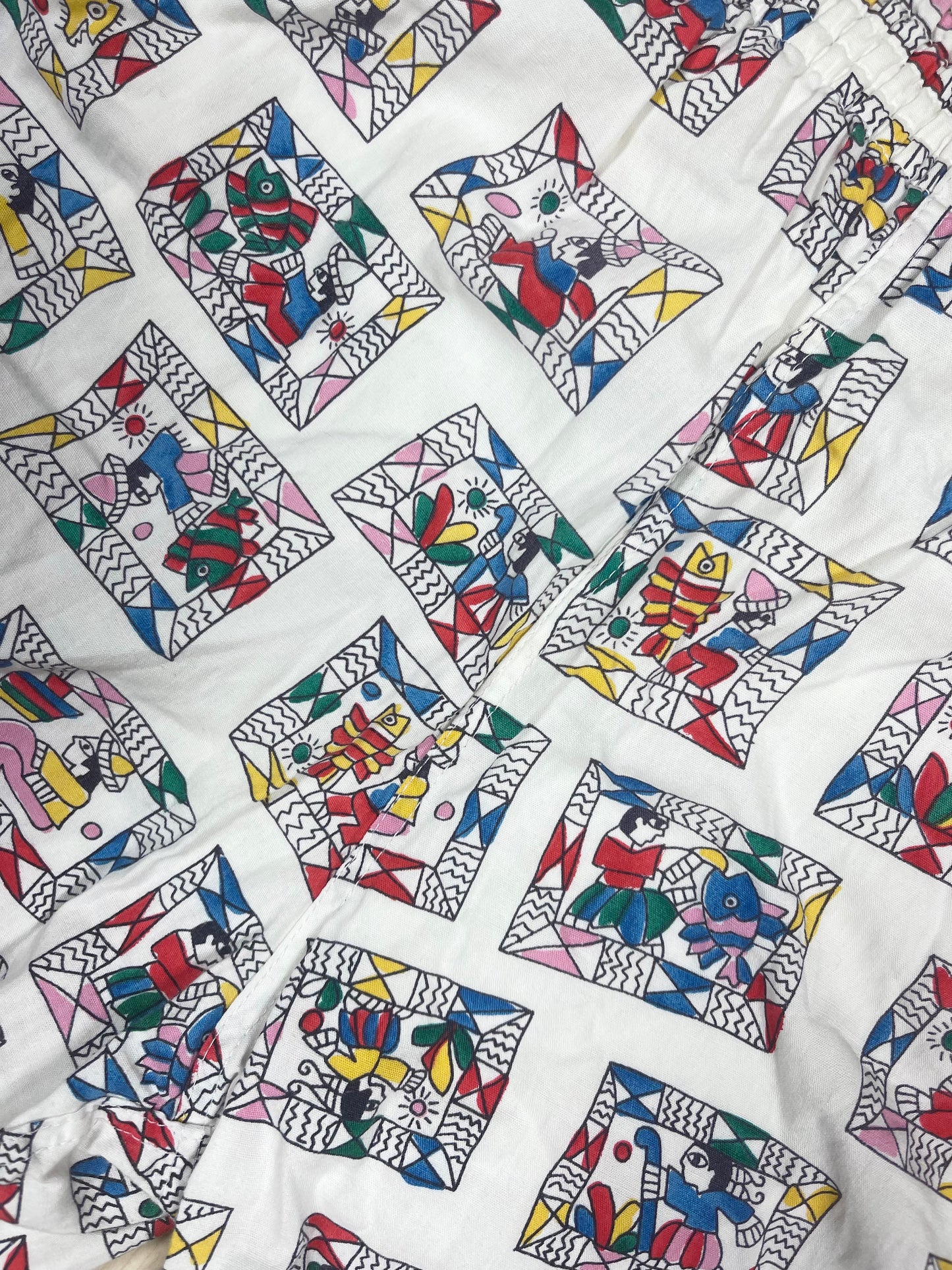 Vintage Adidas 80's Shorts Made in West Germany Cotton Naive Art Pattern