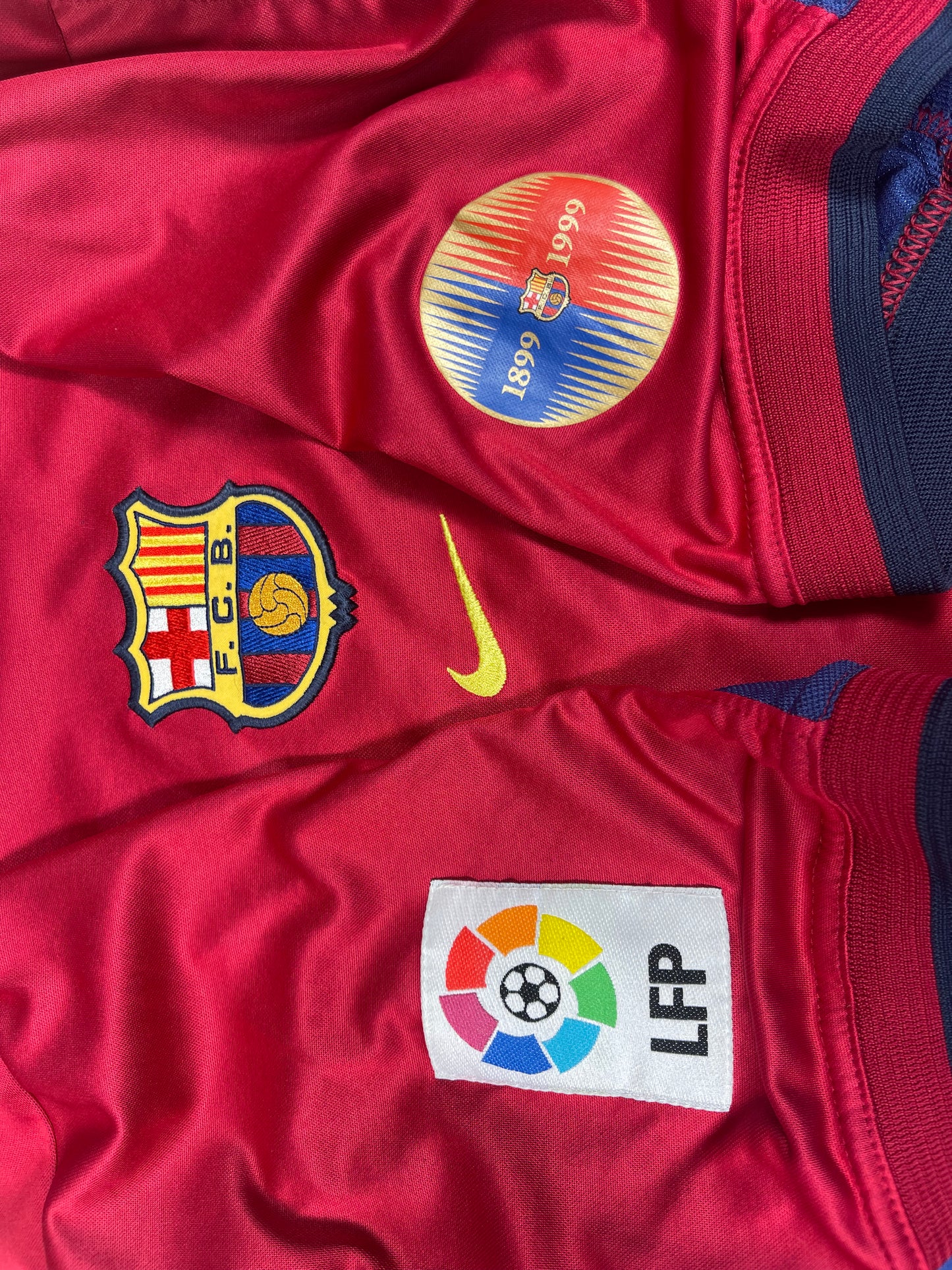 Vintage Barcelona Nike 1999 - 2001 Home Football Shirt Cactus Jack Travis Scott Skeletal Graphic DRI FIT 1899 Centenary Red Blue Made in UK Size XL Crest