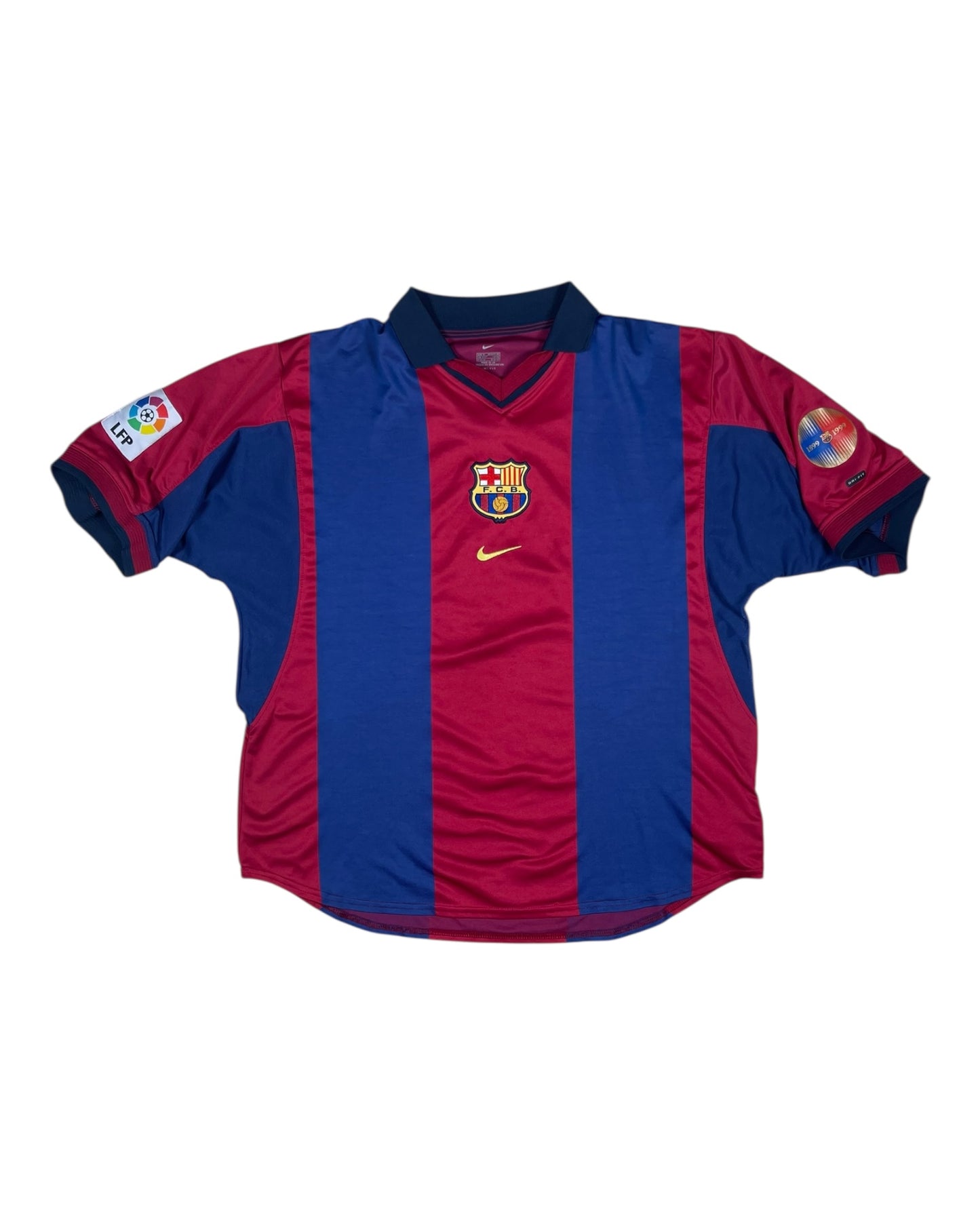Vintage Barcelona Nike 1999 - 2001 Home Football Shirt Cactus Jack Travis Scott Skeletal Graphic DRI FIT 1899 Centenary Red Blue Made in UK Size XL