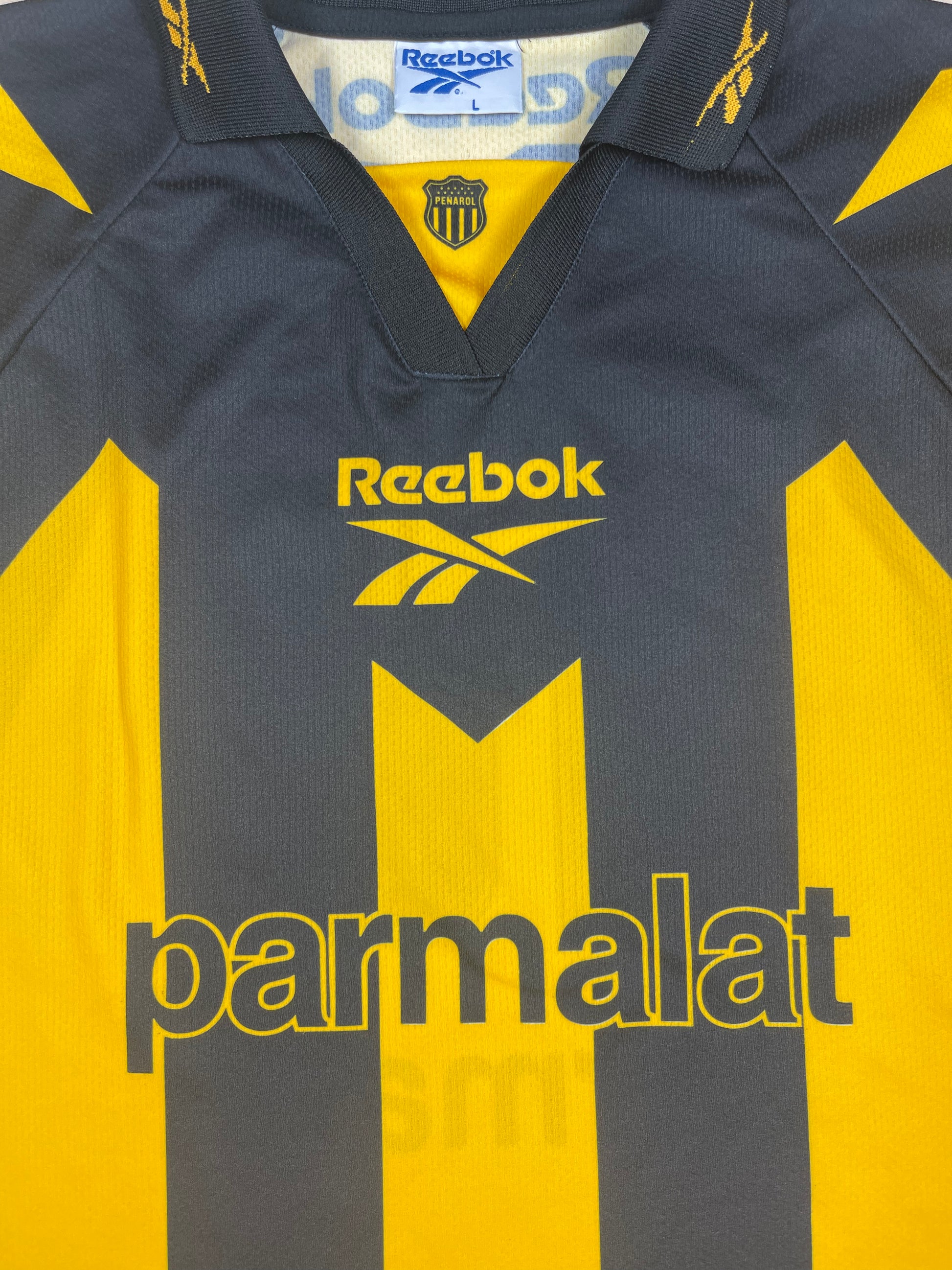 Vintage Club Atletico Peñarol Indumentaria Oficial Reebok 1998 - 1999 Home Football Soccer Shirt Black Yellow Size L # 10 Size L Parmalat Uruguay