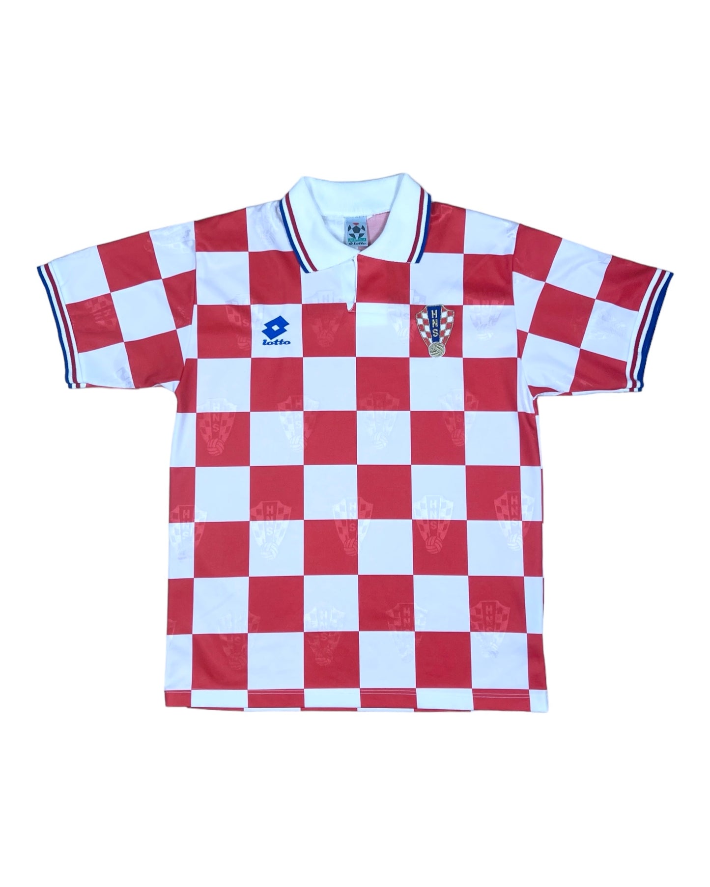 Vintage Croatia Hravatska Lotto 1996-1997 Home Football Shirt Checkerboard Šahovnica Motif Size M Made in Italy Red White