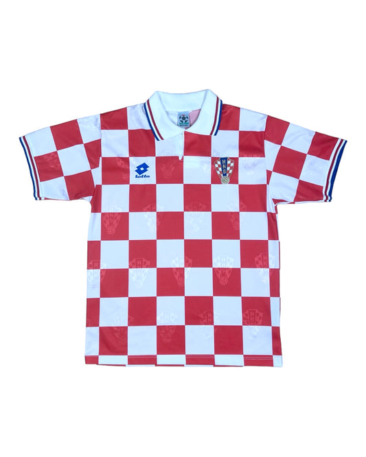 Vintage Croatia Hravatska Lotto 1996-1997 Home Football Shirt Checkerboard Šahovnica Motif Size M Made in Italy Red White