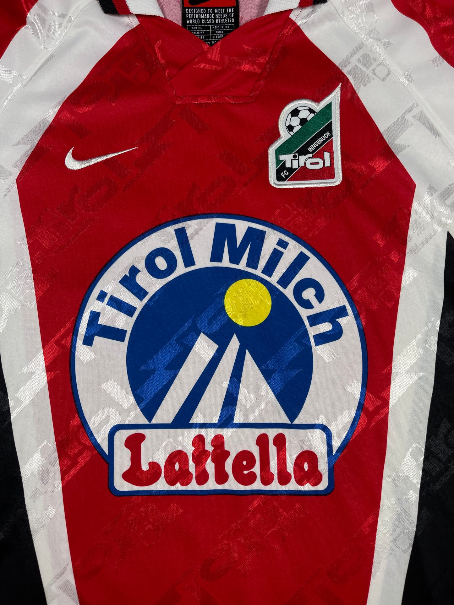 Vintage FC Tirol Innsbruck Nike Premier 1996- 1998 Home Football Shirt Made in Belgium Size XL Red Black Tirol Milch Lattella