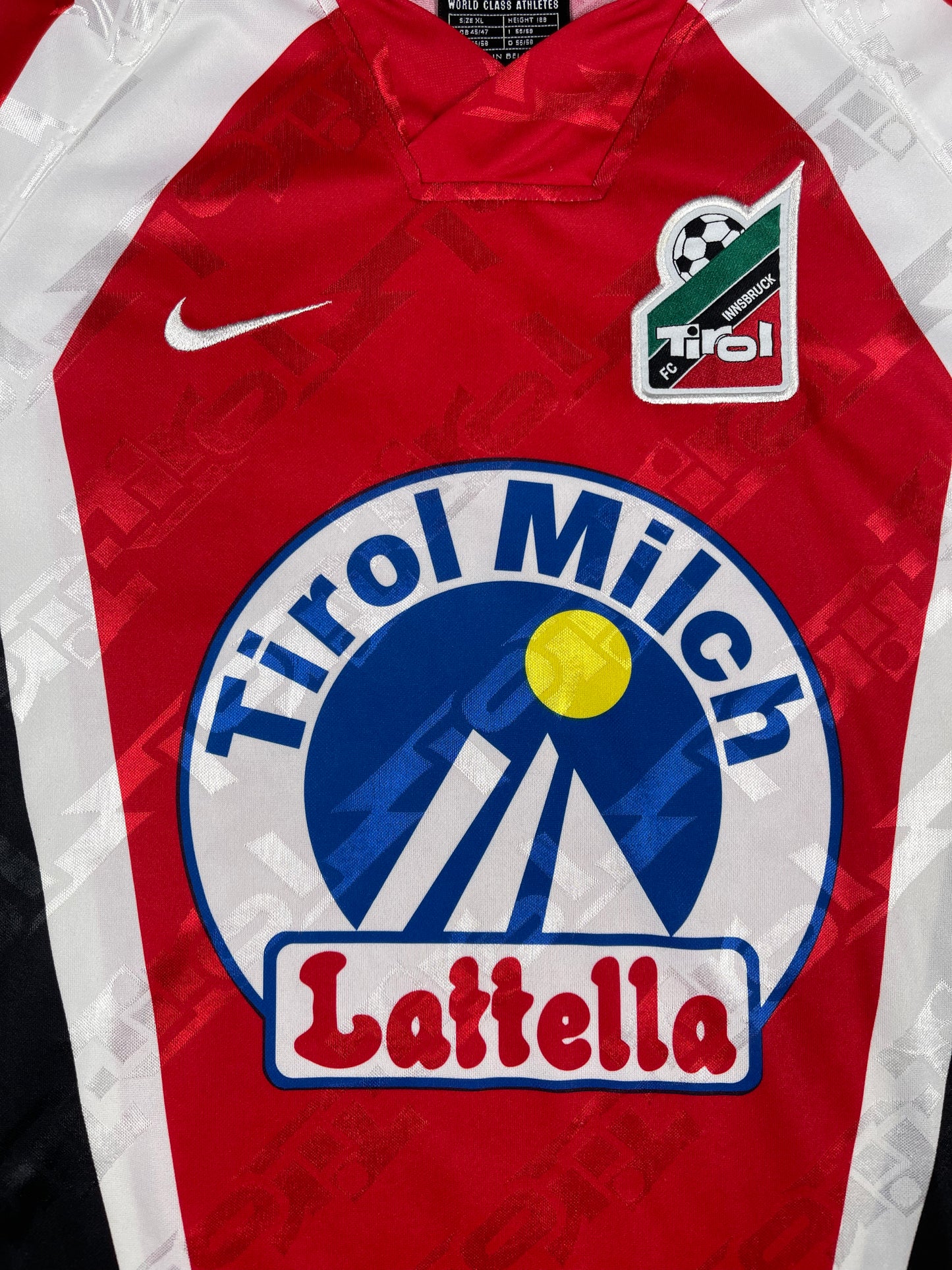Vintage FC Tirol Innsbruck Nike Premier 1996- 1998 Home Football Shirt Made in Belgium Size XL Red Black Tirol Milch Lattella