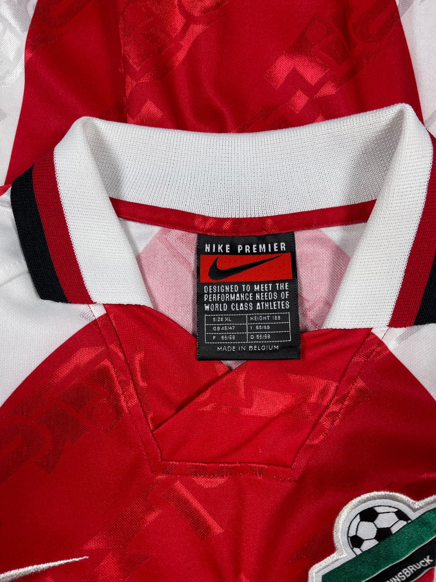 Vintage FC Tirol Innsbruck Nike Premier 1996- 1998 Home Football Shirt Made in Belgium Size XL Red Black Tirol Milch Lattella