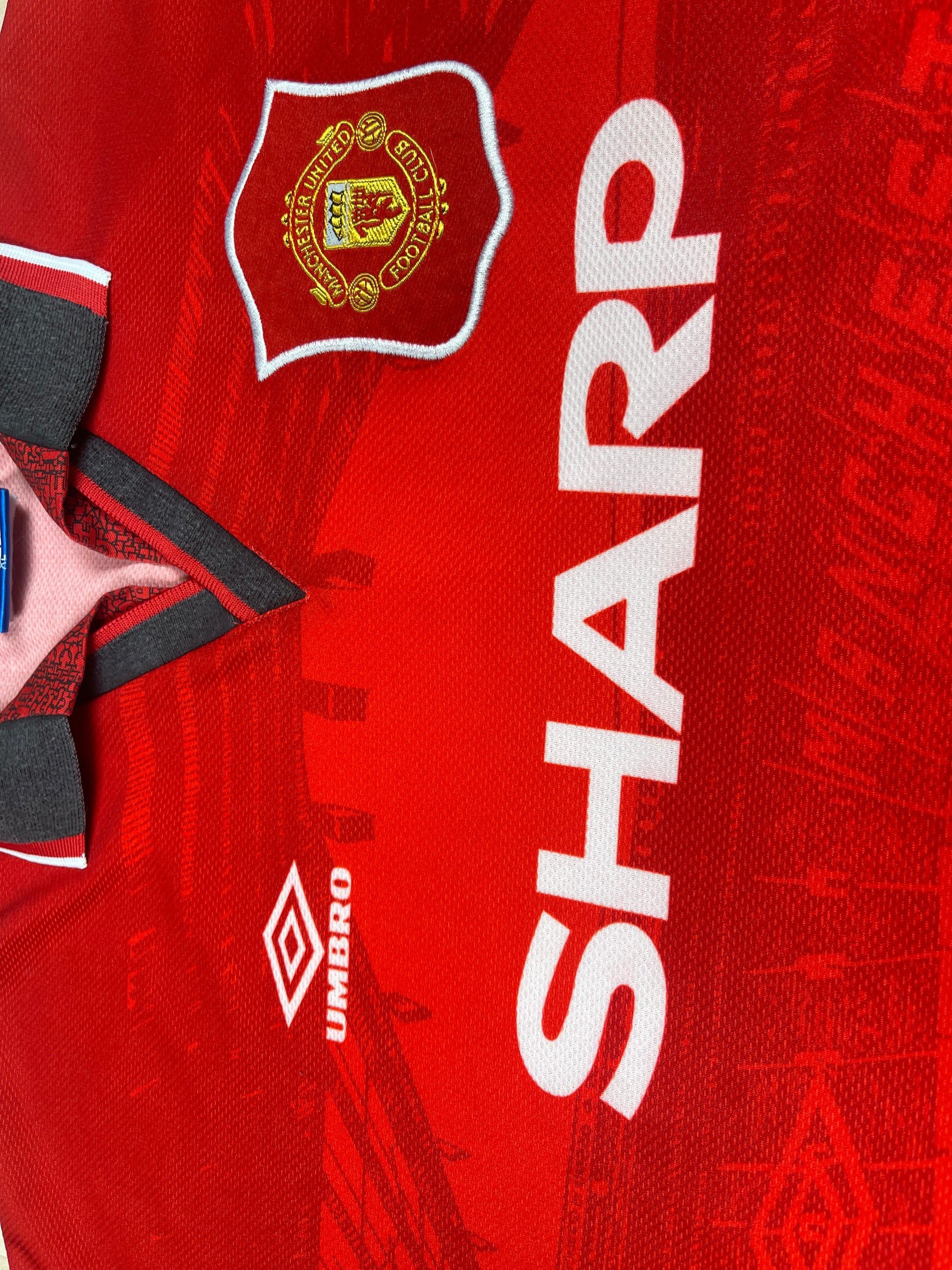 Vintage Manchester United Umbro 1994 - 1996 Home Football Shirt Sharp Red Size XL