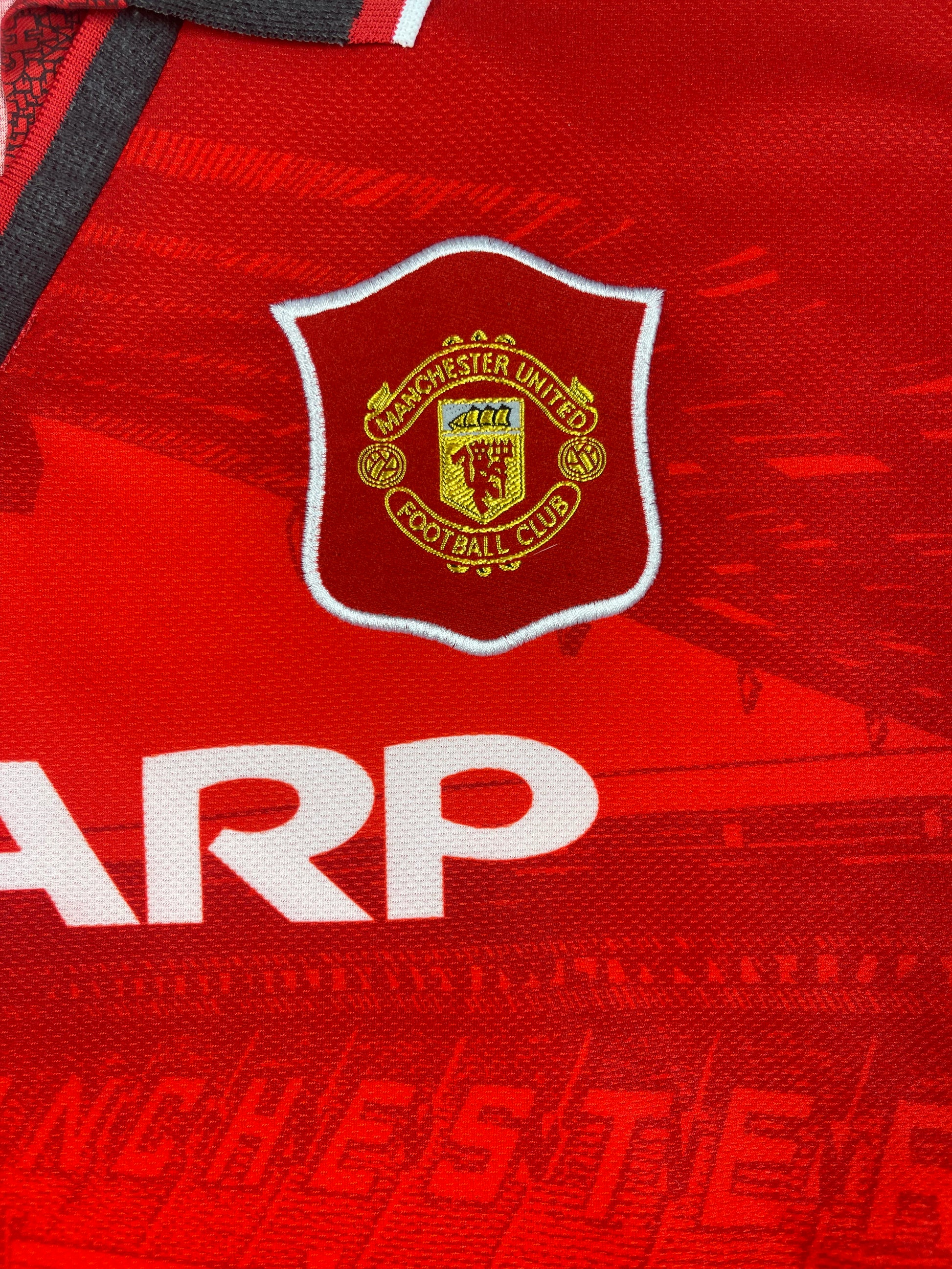 Vintage Manchester United Umbro 1994 - 1996 Home Football Shirt Sharp Red Size XL