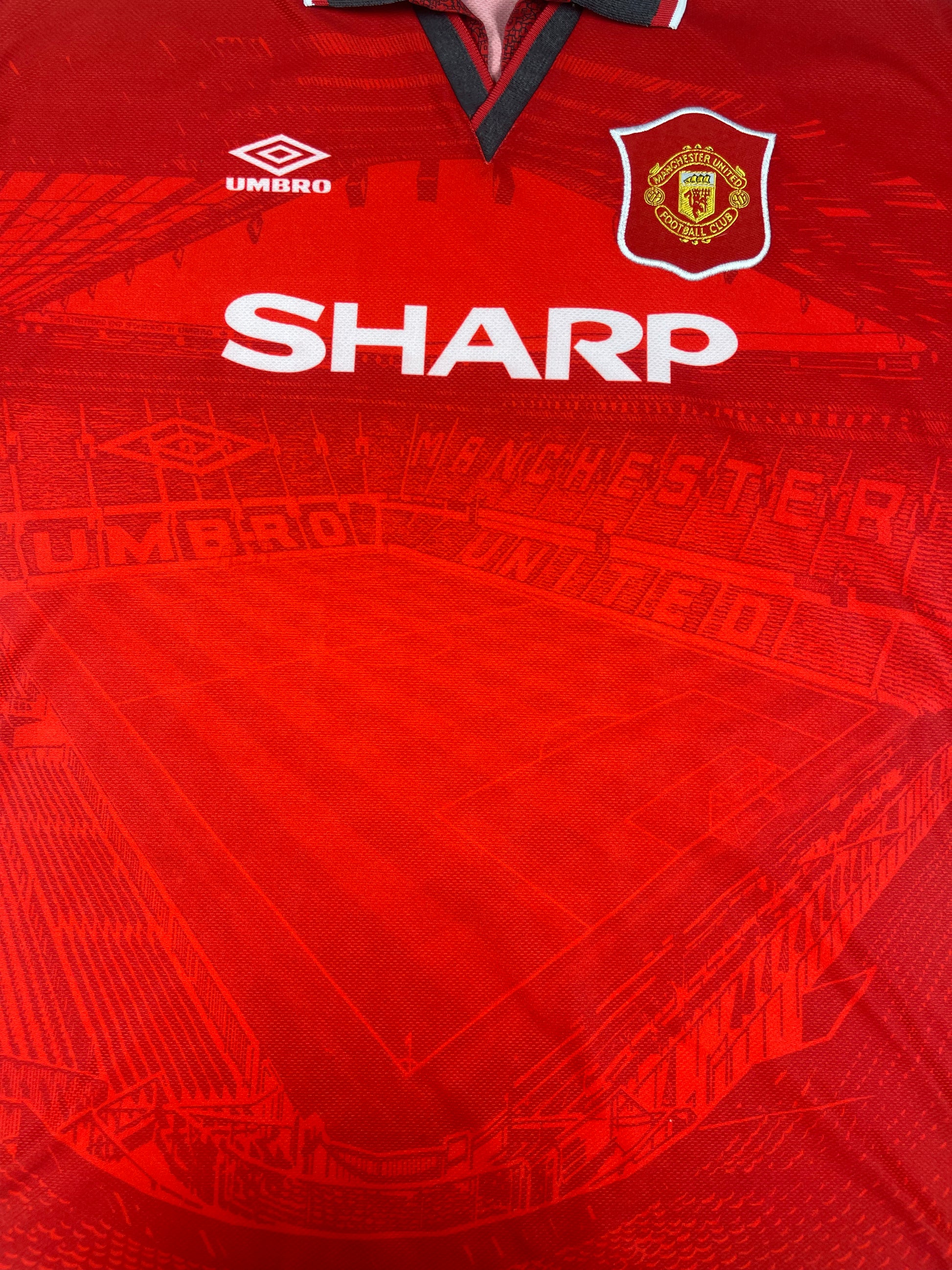Vintage Manchester United Umbro 1994 - 1996 Home Football Shirt Sharp Red Size XL