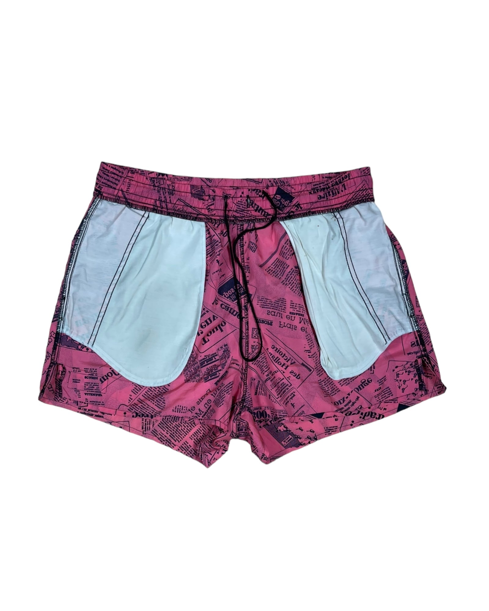 Vintage 90's Adidas Take Off Shorts Newspaper Pattern Size M - L Pink - Fuchsia 7936