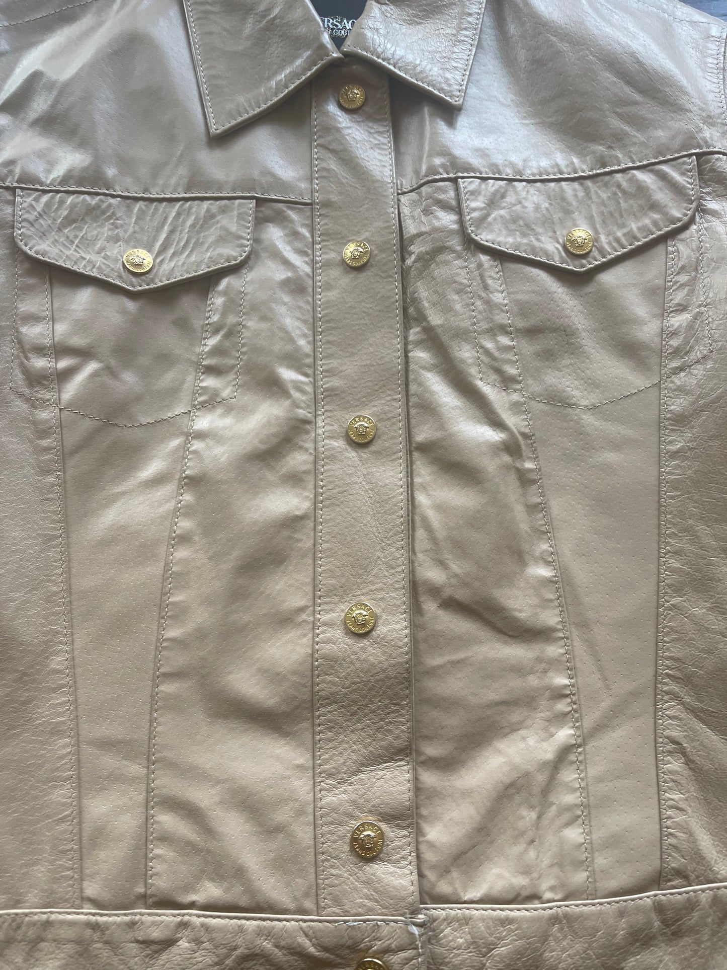 Vintage Y2K Versace Jeans Couture Leather Jacket Made in Italy Size M Beige