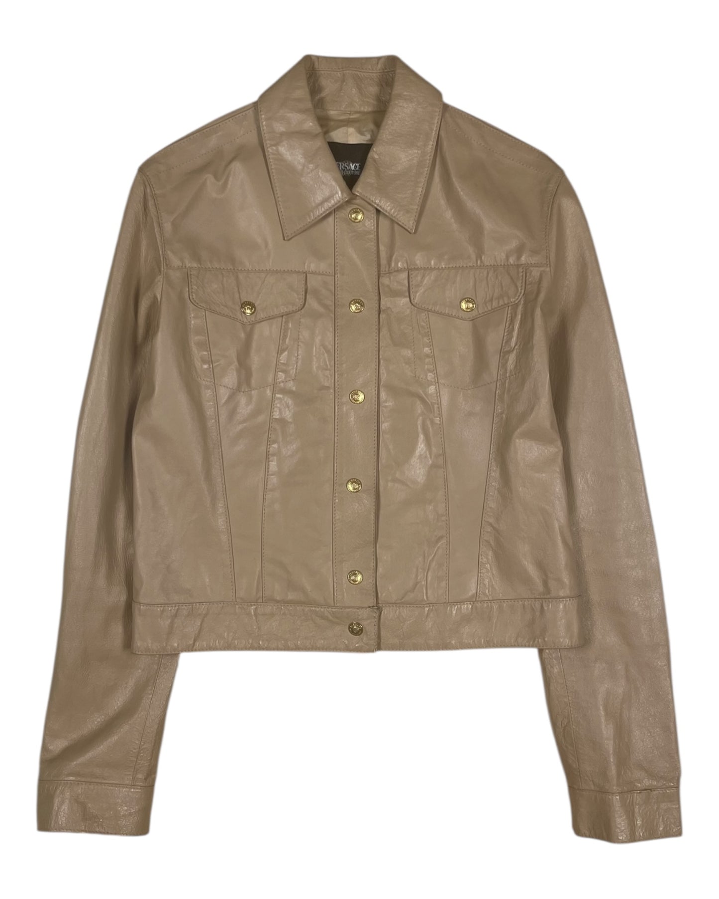 Vintage Y2K Versace Jeans Couture Leather Jacket Made in Italy Size M Beige