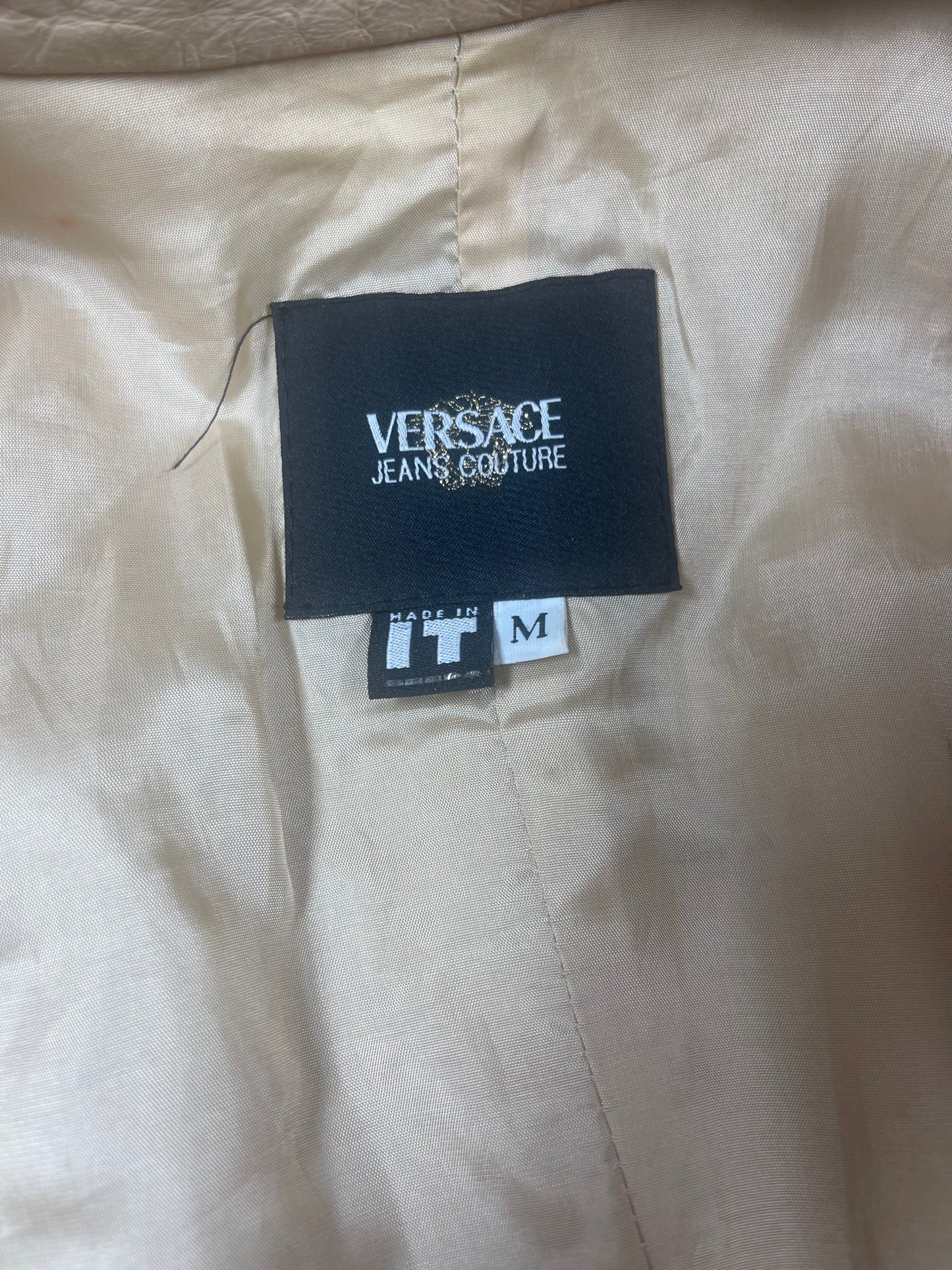 Vintage Y2K Versace Jeans Couture Leather Jacket Made in Italy Size M Beige