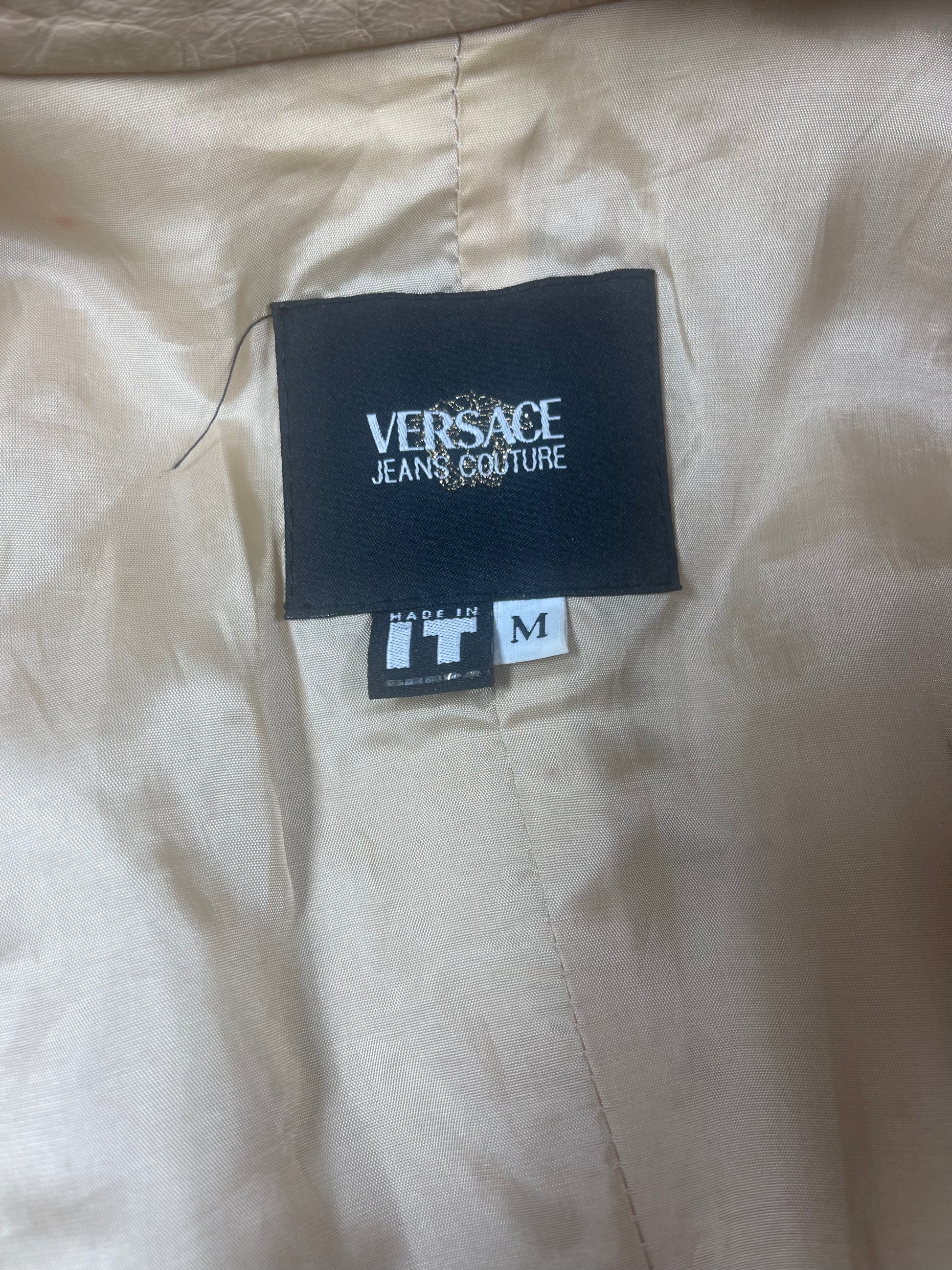 Vintage Y2K Versace Jeans Couture Leather Jacket Made in Italy Size M Beige