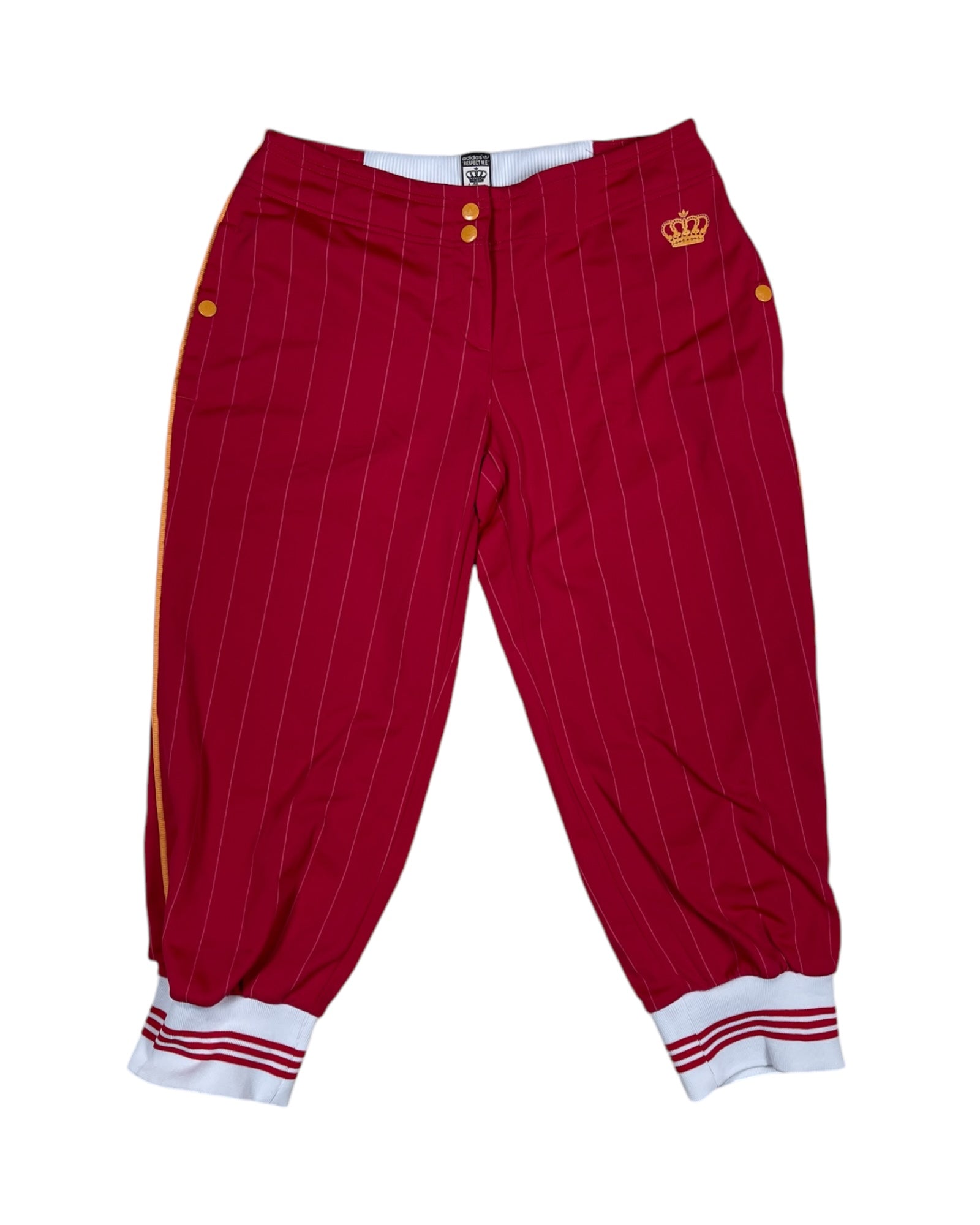 Y2K Adidas Missy Elliott Respect Me Low Waist Track Pants Red Stripes Size S - M 3/4 Length Pants 2006