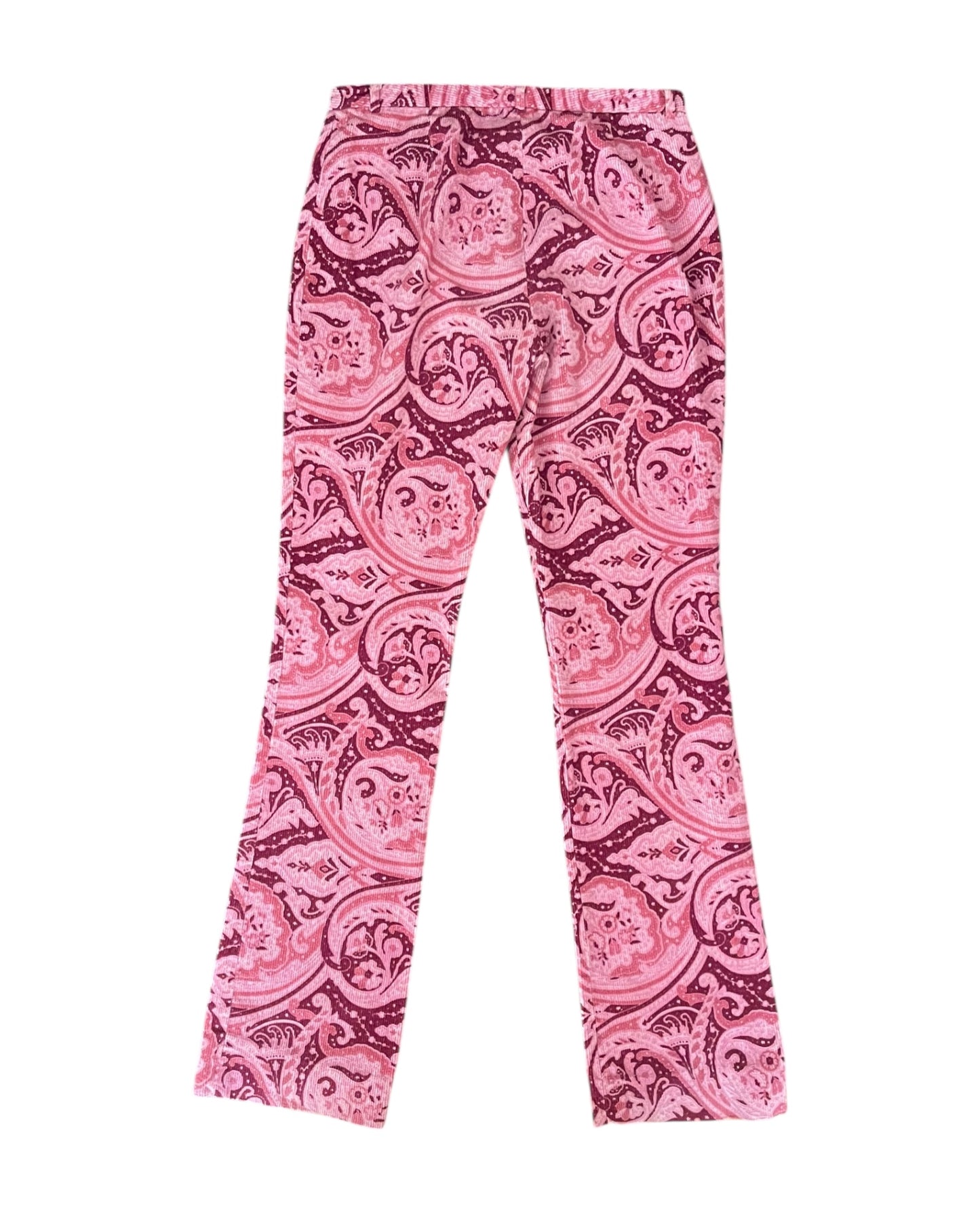 Y2K D&G Dolce & Gabbana Bootcut Pants Trousers Ittierre Spa Retro Psychedelic Paisley Barbie Pink & Plum Art Nouveau Vibe Corduroy Low Waist Made in Italy Size S-M