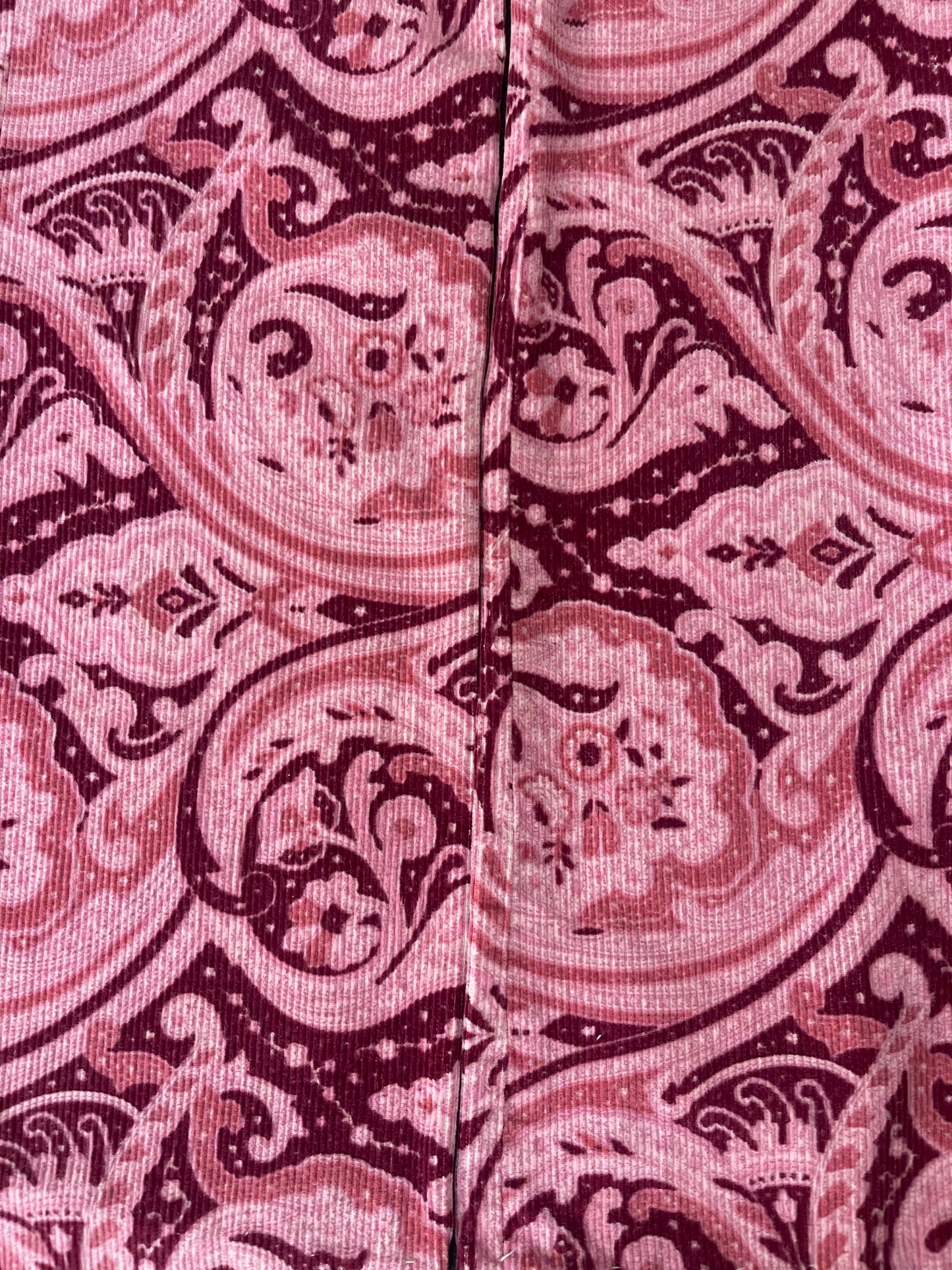 Y2K D&G Dolce & Gabbana Bootcut Pants Trousers Ittierre Spa Retro Psychedelic Paisley Barbie Pink & Plum Art Nouveau Vibe Corduroy Low Waist Made in Italy Size S-M