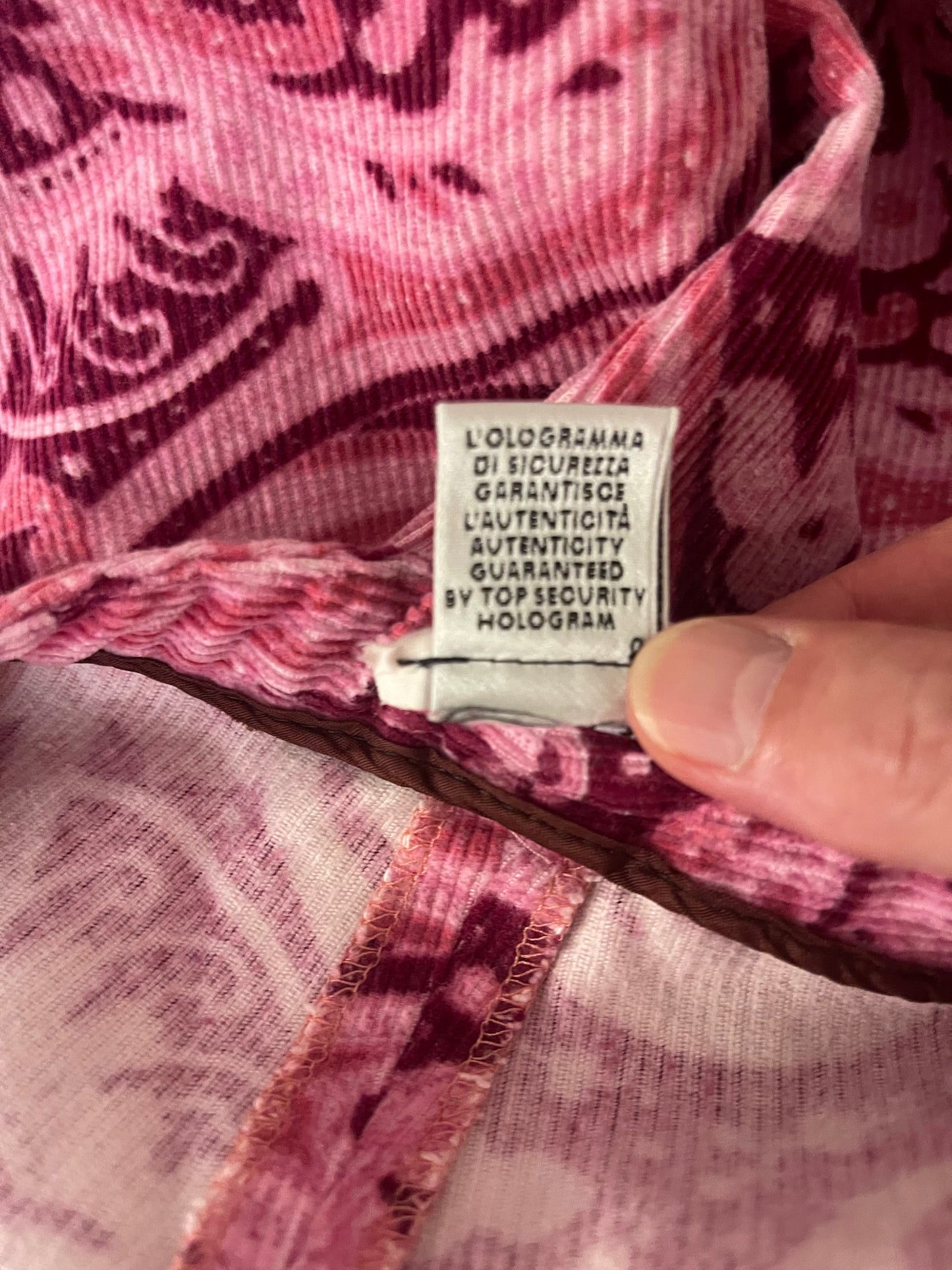 Y2K D&G Dolce & Gabbana Bootcut Pants Trousers Ittierre Spa Retro Psychedelic Paisley Barbie Pink & Plum Art Nouveau Vibe Corduroy Low Waist Made in Italy Size S-M
