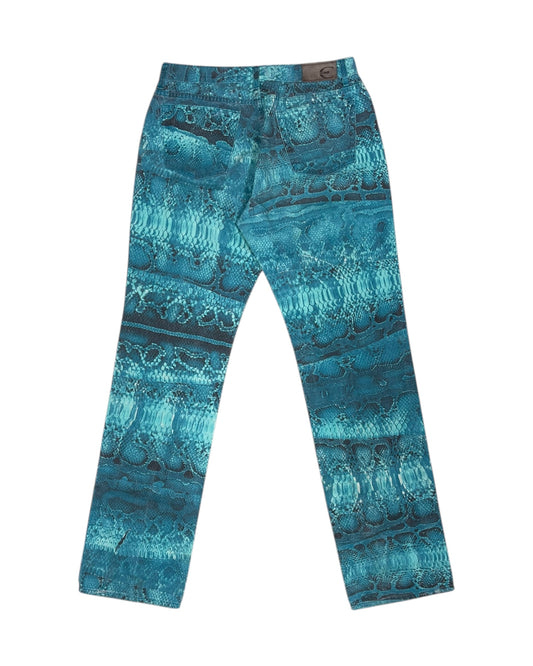 Y2K Just Cavalli Pants Trousers Shiny Snake Skin Pattern in Turquoise Shades Made in Italy Roberto Cavalli