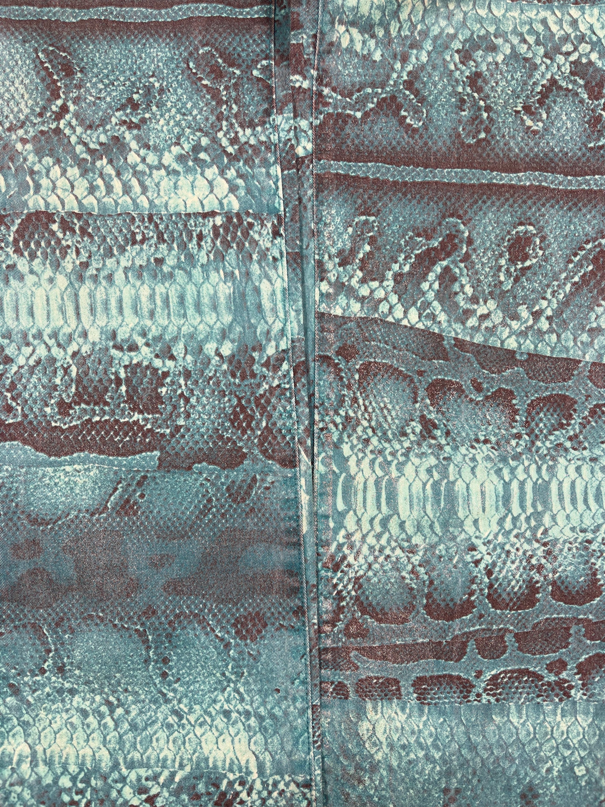 Y2K Just Cavalli Pants Trousers Shiny Snake Skin Pattern in Turquoise Shades Made in Italy Roberto Cavalli