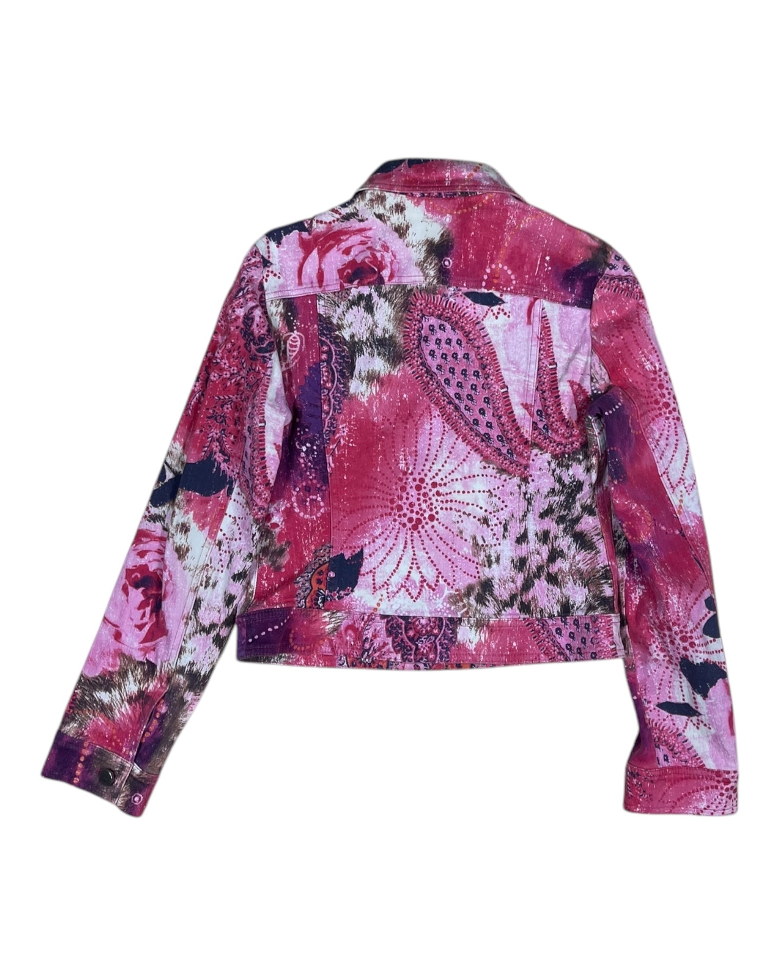 Y2K Laurél Jeans Jacket Size S 36 Slim Fit Pink Barbie Animal Floral Print 00's