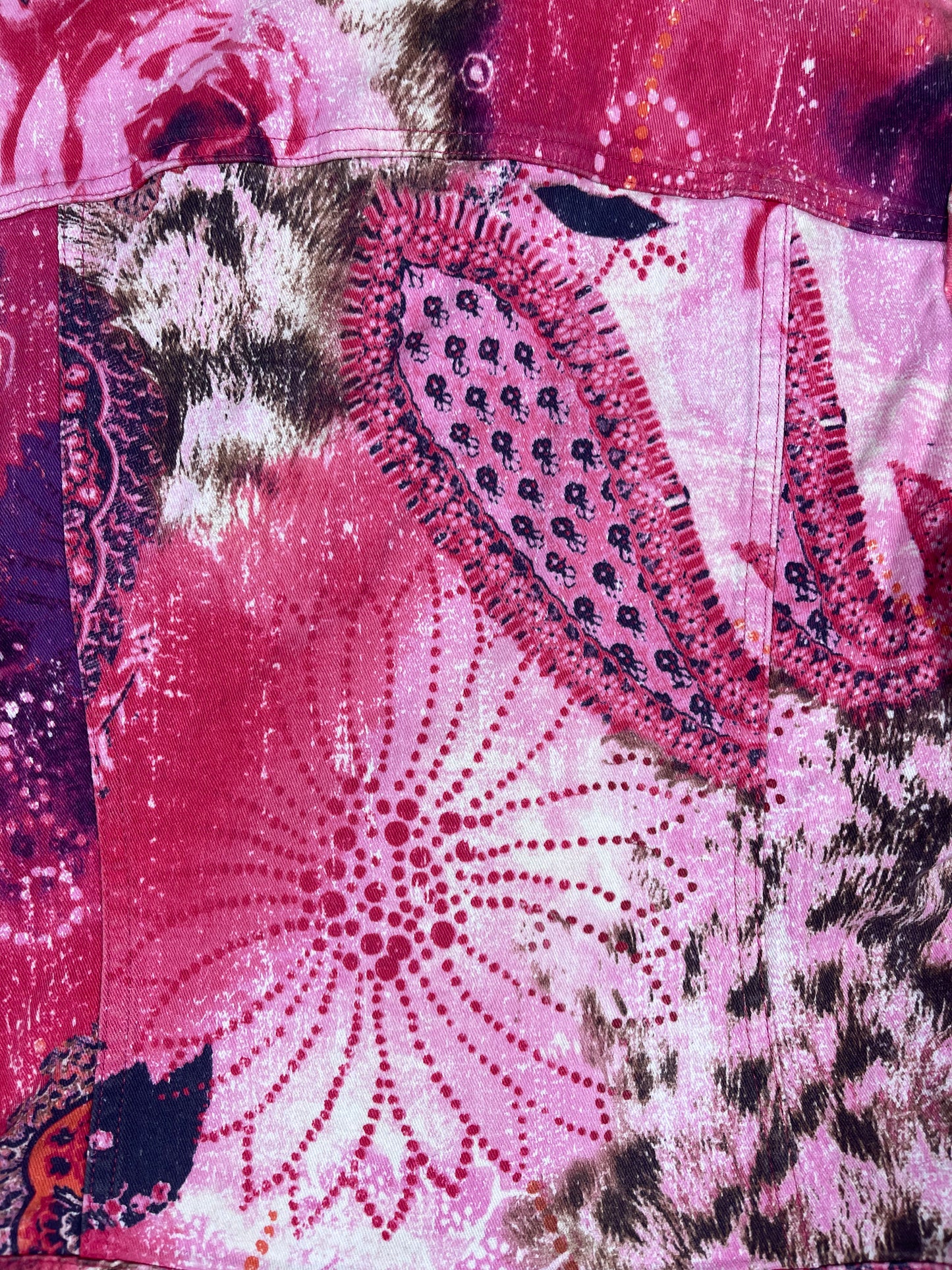 Y2K Laurél Jeans Jacket Size S 36 Slim Fit Pink Barbie Animal Floral Print 00's