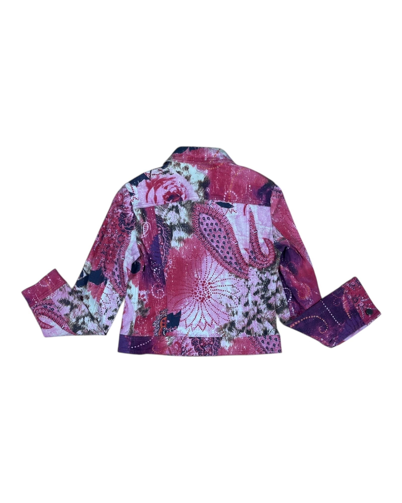 Y2K Laurél Jeans Jacket Size S 36 Slim Fit Pink Barbie Animal Floral Print 00's